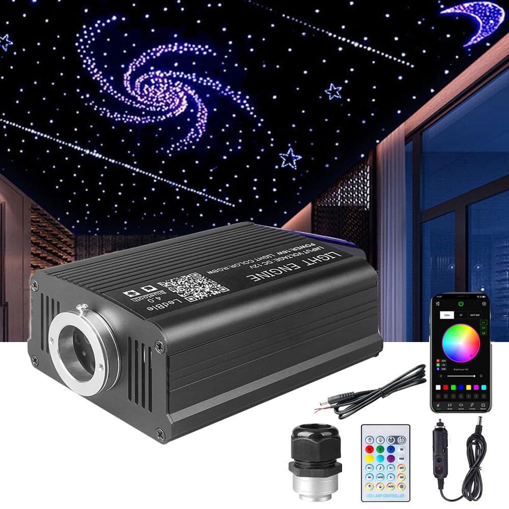 750 pcs 6.5ft Meteor Twinkle LED Fiber Optic Star Ceiling Light Kit - 16W Starlight Headliner with APP & Remote Control for Cars, Bedrooms, Home Theater & Party Decorations | Perfect for Romantic Nights, Gaming Rooms & Vehicle Interior Lighting