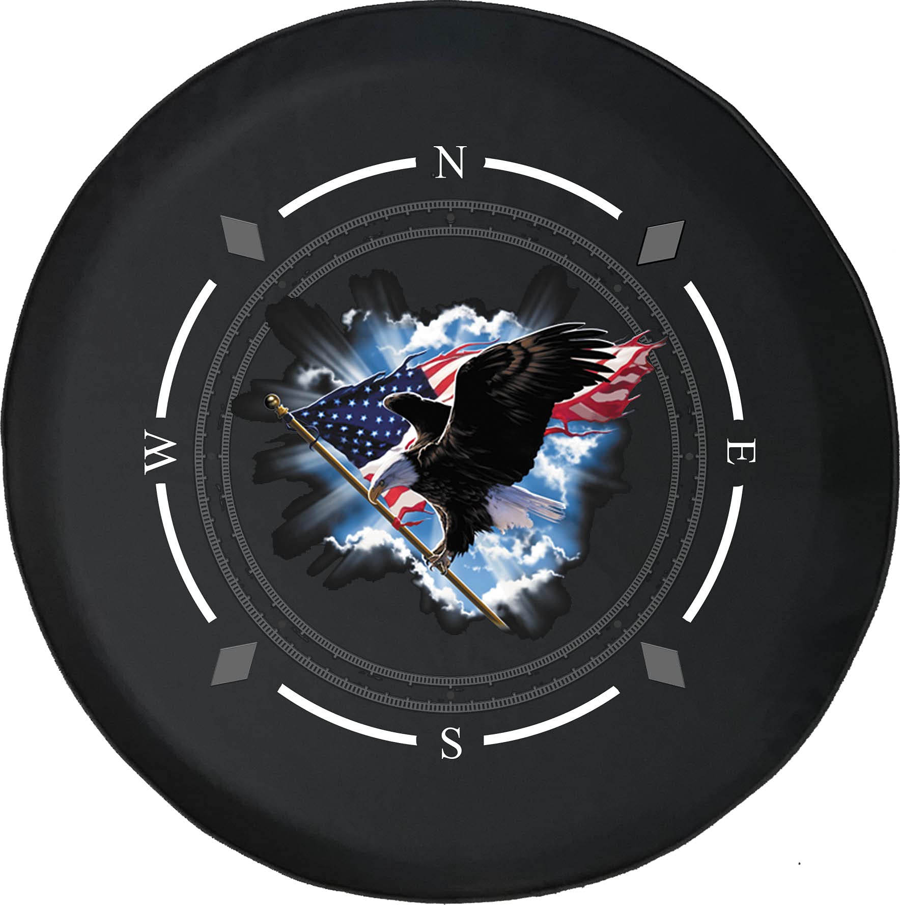 American Flag Spare Tire Cover with Compass Eagle Design - Universal Fit for SUV, Trailer, RV & Most Vehicles | Waterproof & UV Resistant Wheel Protector for Outdoor Adventures & Road Trips