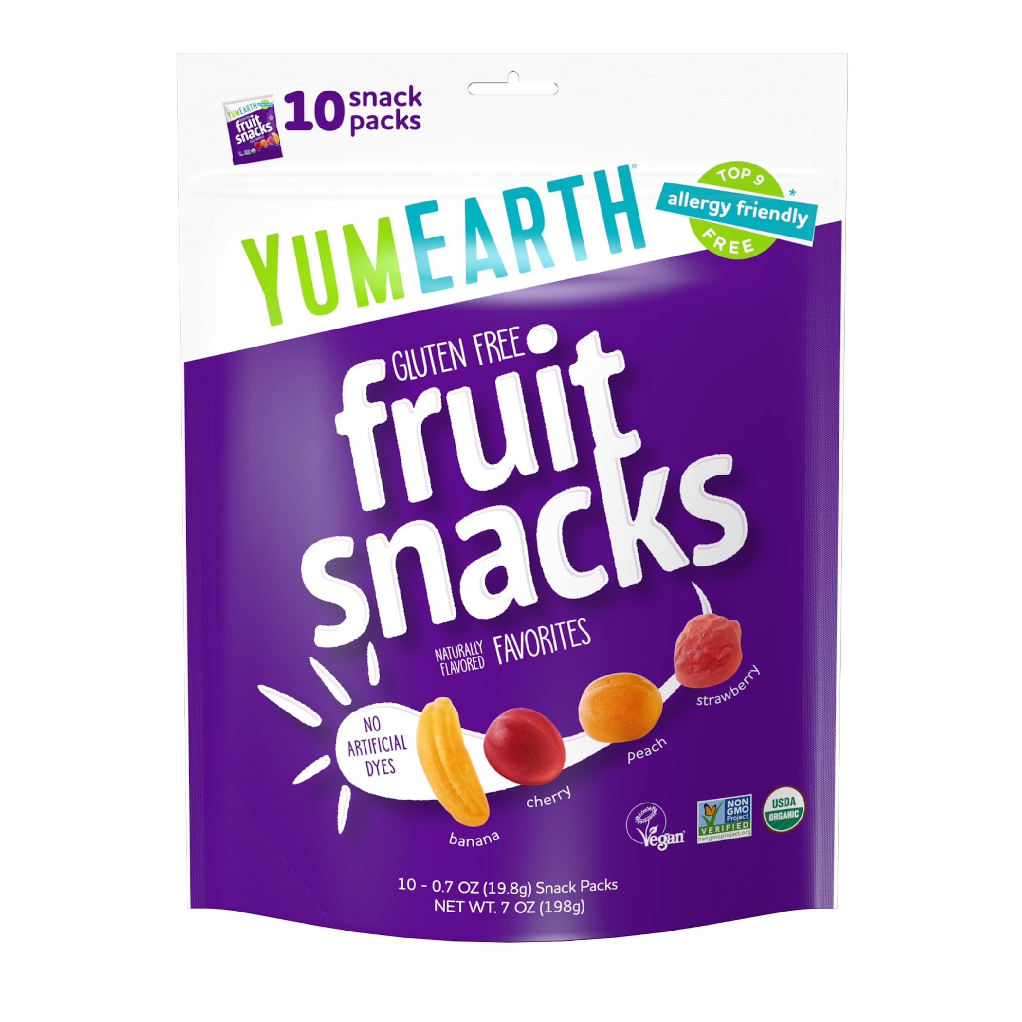 YumEarth Organic Fruit Snacks - 10 Pack of 7oz Healthy Vegan Gummy Treats for Kids & Adults - Perfect for Lunchboxes, School Snacks & On-the-Go Energy Boost (Pack of 12)