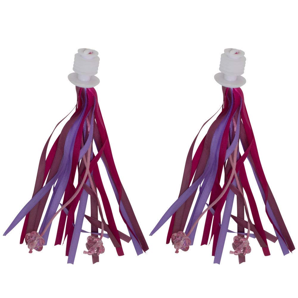 Fenix Cloth Ribbon Streamers - Pair of Bicycle Handlebar Grips with Tassels & Pink Plastic Flowers (Purple/Pink) - Perfect for Kids Bikes, Birthday Decorations & Festive Cycling Accessories