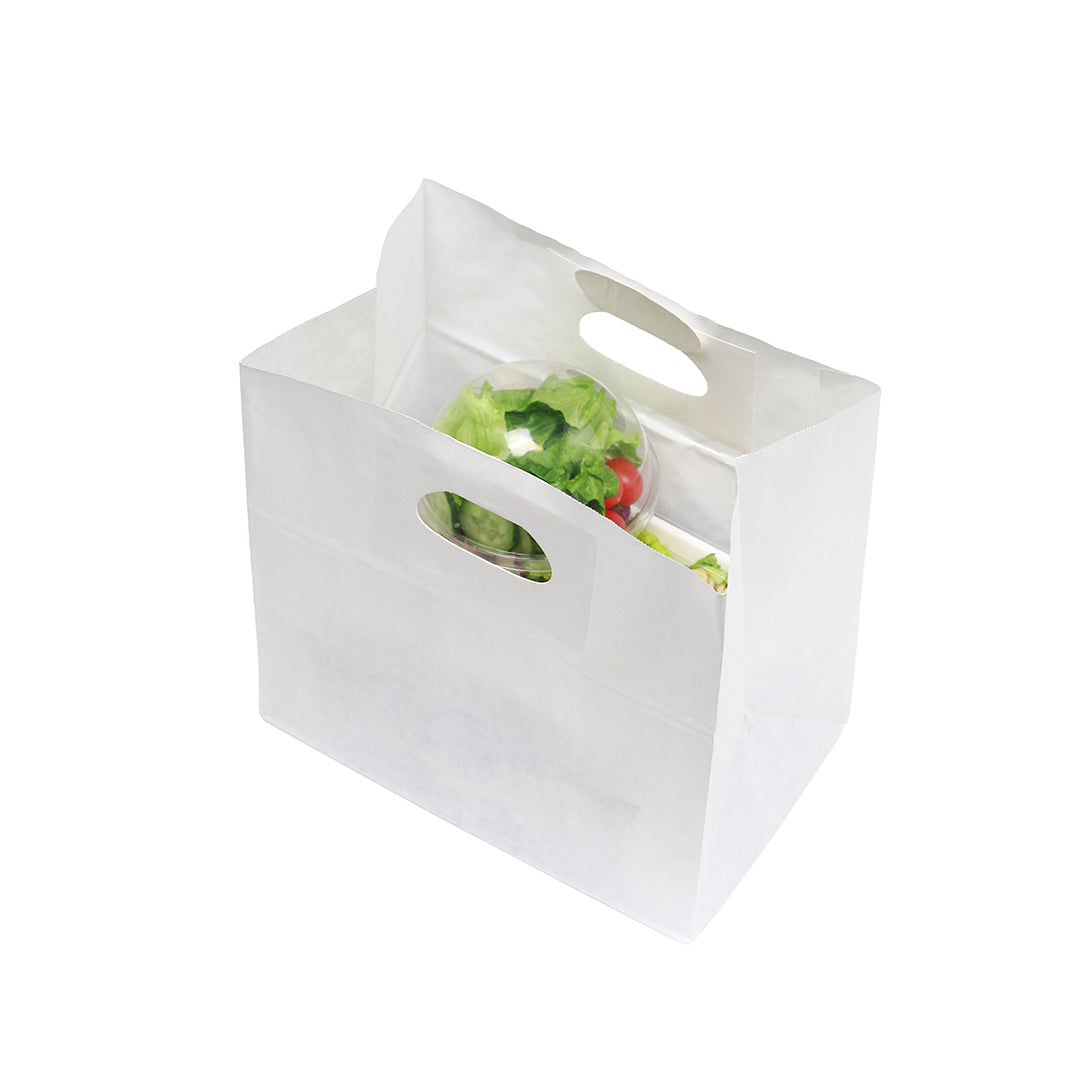 Eco-Friendly White Rectangle Paper Takeout Bags with Handles - 11