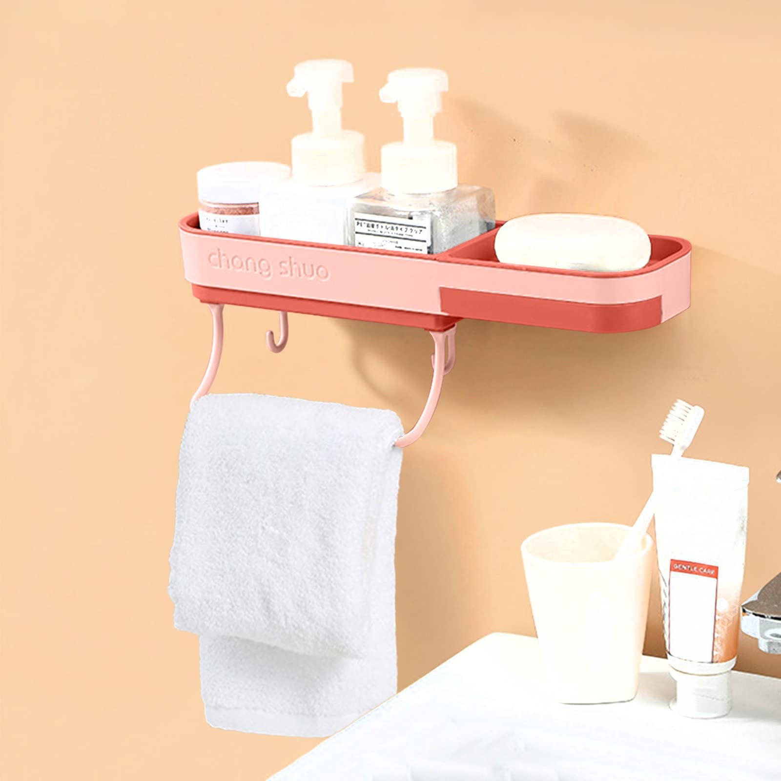 Wall Mounted Bathroom Storage Shelves - Non-Perforated Soap Box Shelf, Towel Rack with Non-Marking Stickers, Space-Saving Organizer for Bathroom Essentials | Perfect for Small Bathrooms, Showers & Vanity Areas