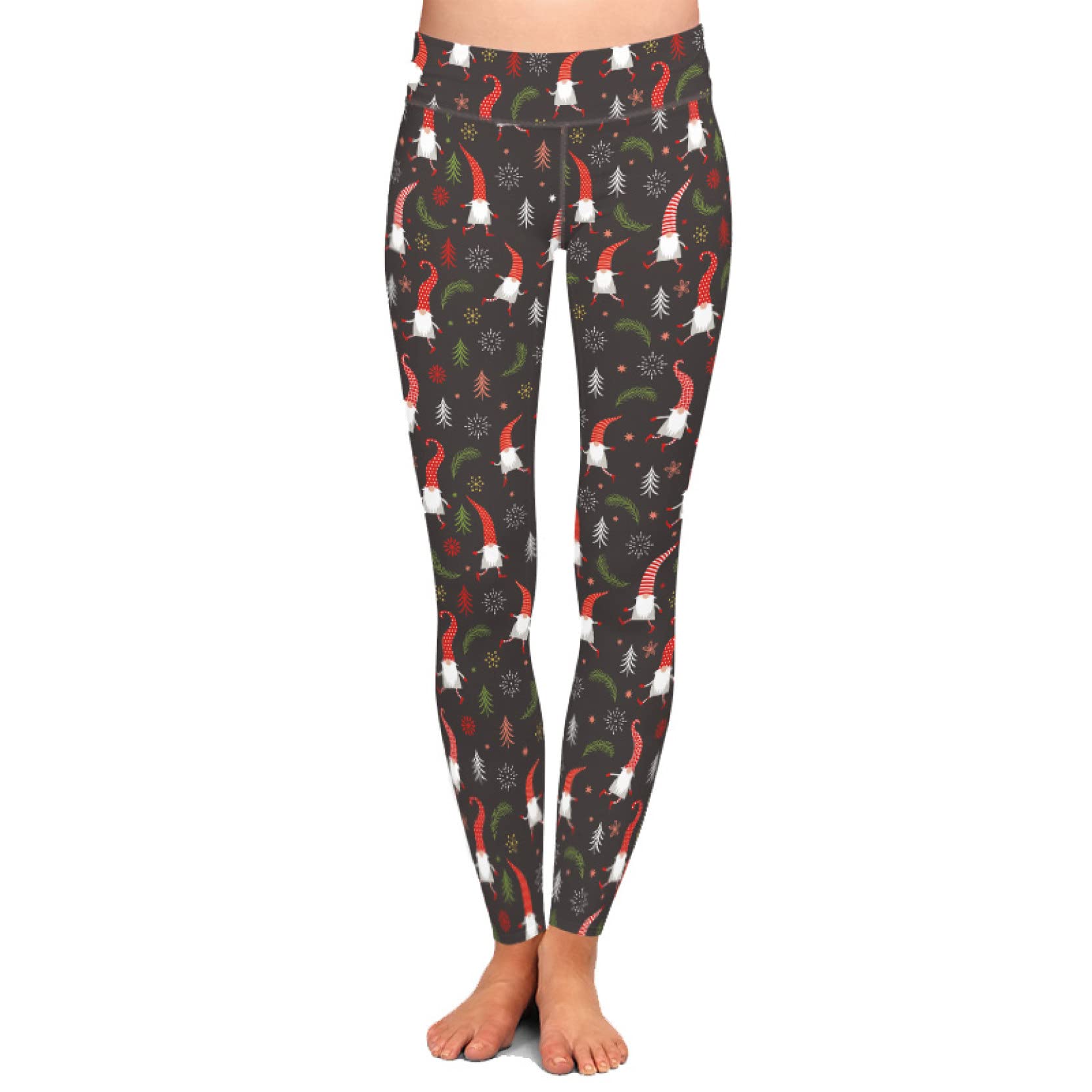 Festive High Waist Christmas Gnome Print Leggings - Elastic Workout Yoga Pants for Women Plus Size - Perfect for Holiday Parties, Gift Giving & Seasonal Workouts