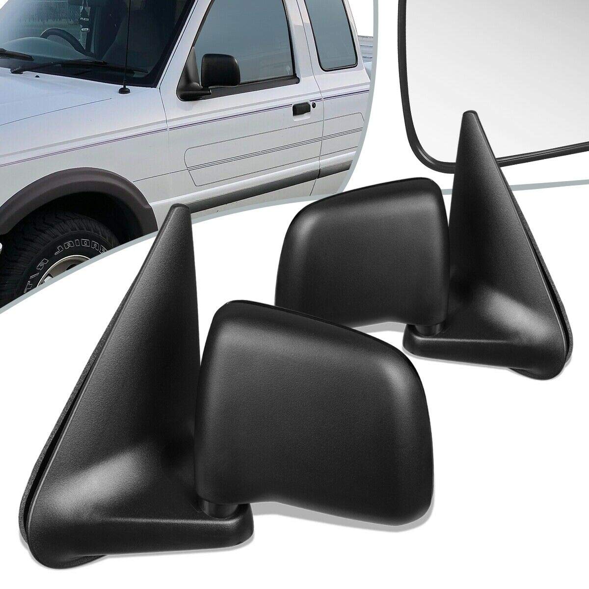 Heavy Duty Towing Mirrors for 1993-1997 Ford Ranger & 1994-2002 Mazda B2300/B3000 - Manual Adjust Side View Door Mirror Pair (FO1320156/FO1321156) - Perfect for Off-Roading, Towing Trailers & Enhanced Visibility