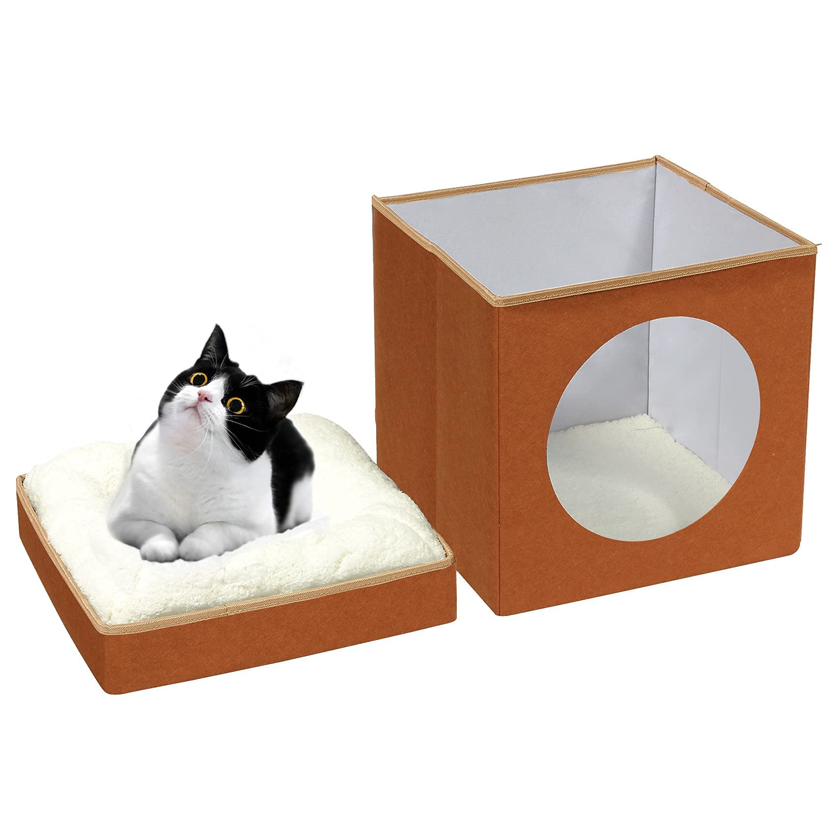Premium Folding Cat House & Small Dog Bed - Stackable Cube Ottoman, Multi-Purpose Pet Hideout with Soft Felt Cushion | Cozy Cat Condo for Indoor Kittens & Puppies - Perfect for Living Rooms, Bedrooms & Pet Play Areas