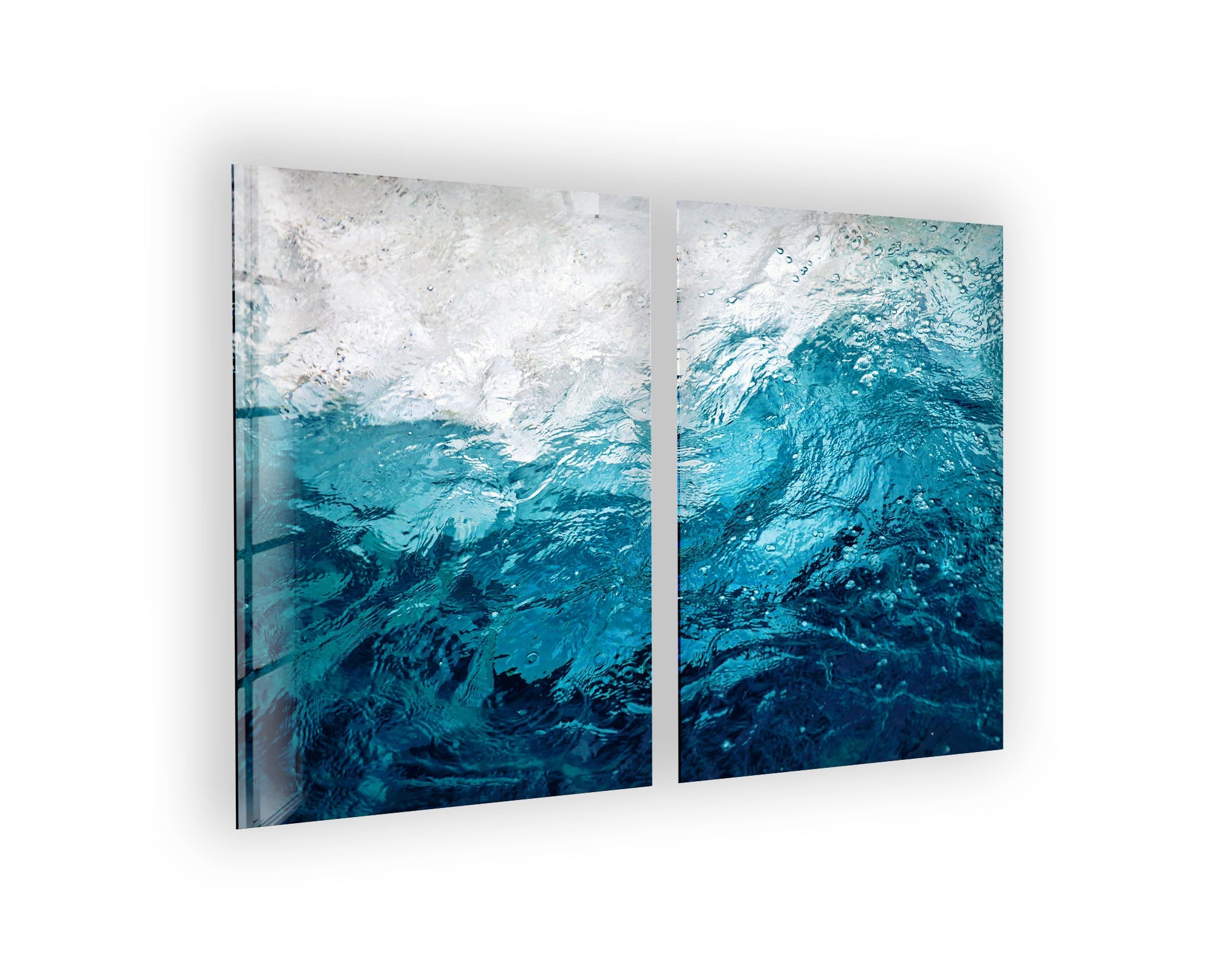Blue Sea Waves Abstract Glass Wall Art - Modern Ocean Themed Decor for Living Room, Bedroom & Office - Handmade Glass Painting for Coastal & Nautical Home Decor
