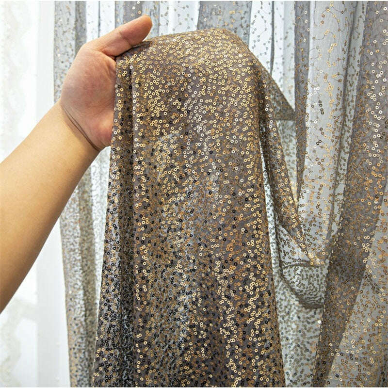 Annapolis Sequin Sheer Curtains - Gray & Gold Glitter Window Drapes for Living Room, Bedroom & Party Decor