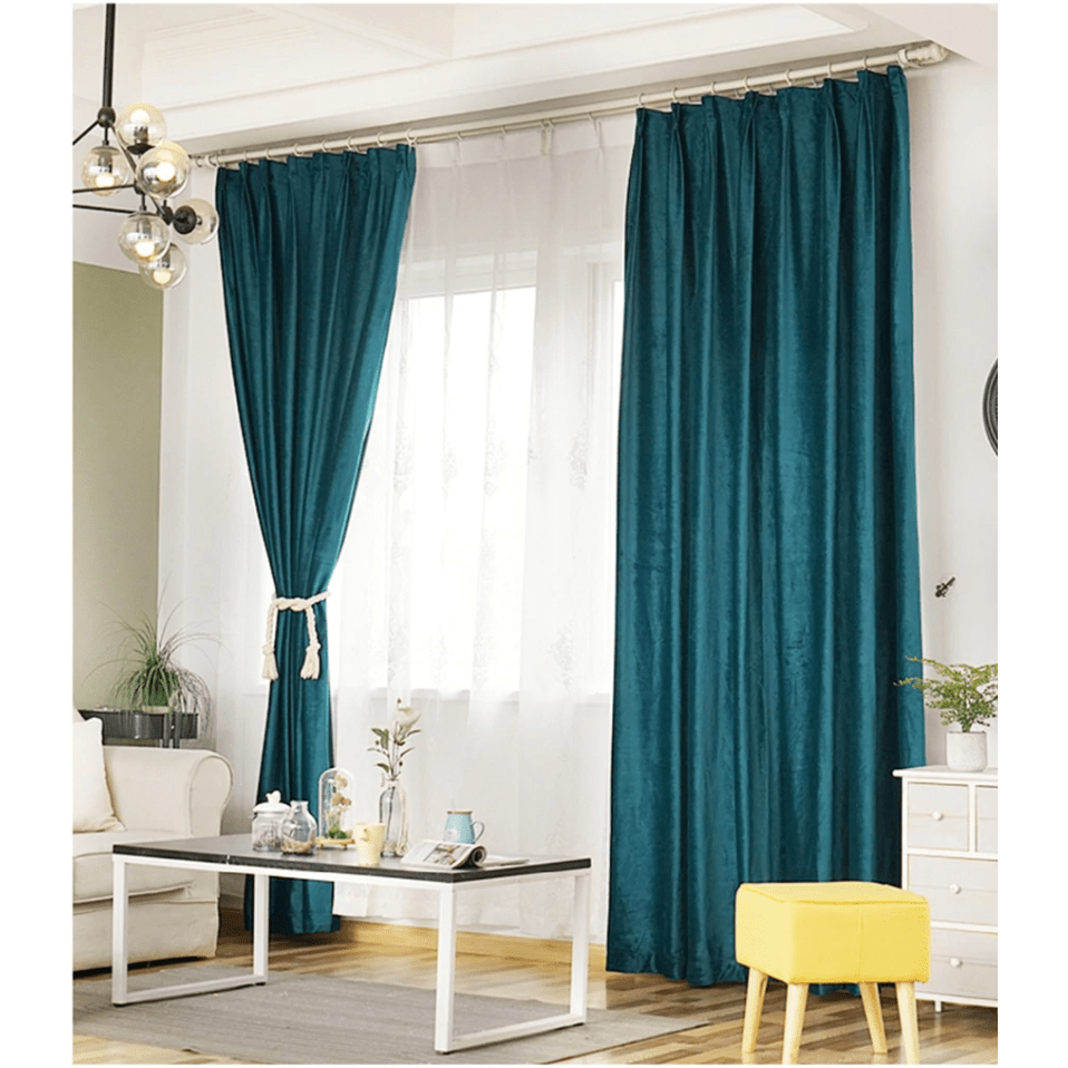 Brittany Velvet Plain Curtains in Peacock Green - Luxurious Soft Blackout Drapes for Living Room & Bedroom