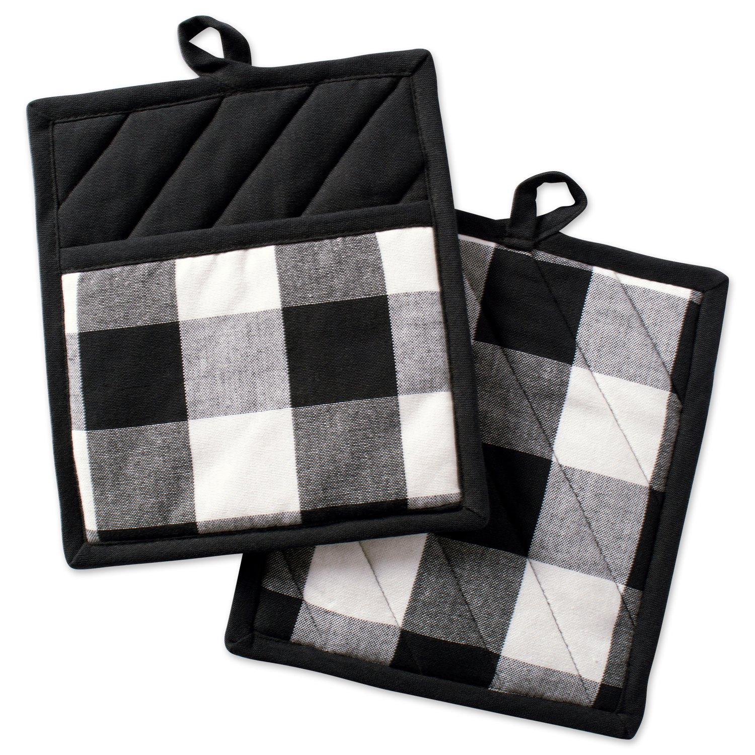 DII Buffalo Check Kitchen Collection - Classic Farmhouse Potholder Set (2-Piece, Black & White) | Perfect for Cooking, Baking & Farmhouse Style Kitchen Decor