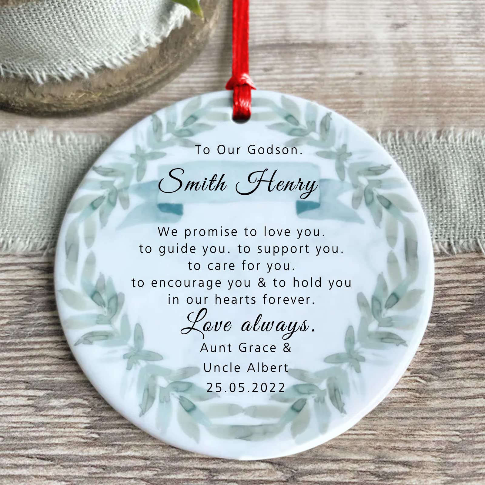 Personalized Godchild Christmas Ornaments - Custom Godson & Goddaughter Gifts from Godparents - Baptism Keepsake for Baby Shower, First Christmas & Holiday Decorations