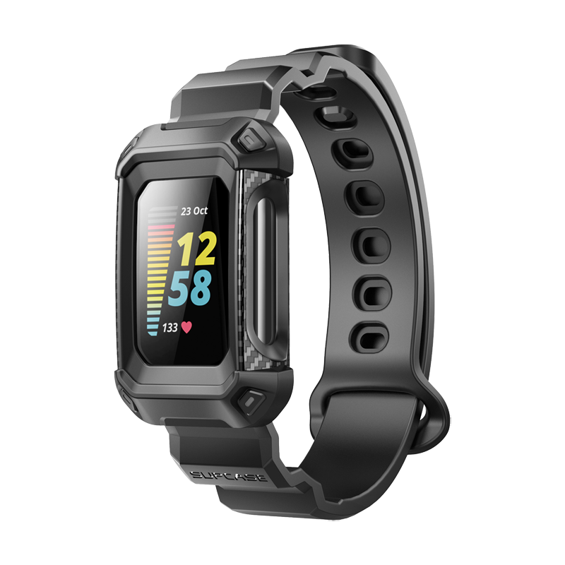 Fitbit Charge 5 Case - Unicorn Beetle PRO Rugged Protective Cover & Band (Black) for Fitness Tracking, Swimming & Outdoor Activities