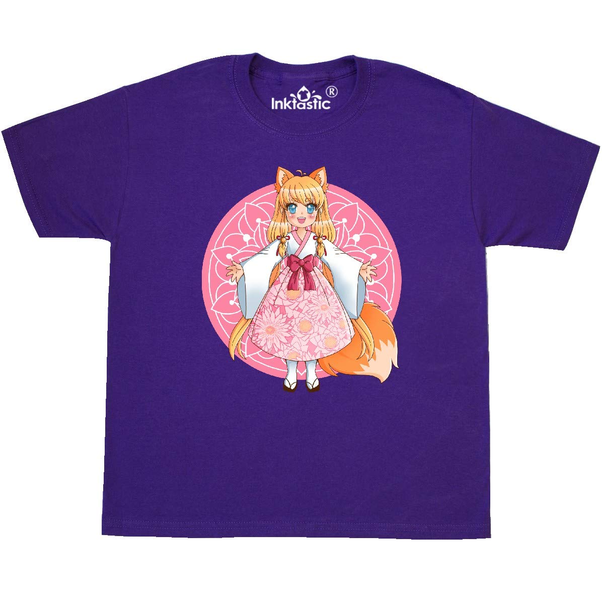 Inktastic Fox Chibi Anime Girl Youth T-Shirt - Cute Kawaii Graphic Tee for Girls & Teens - Perfect for Cosplay, Anime Conventions & Casual Wear