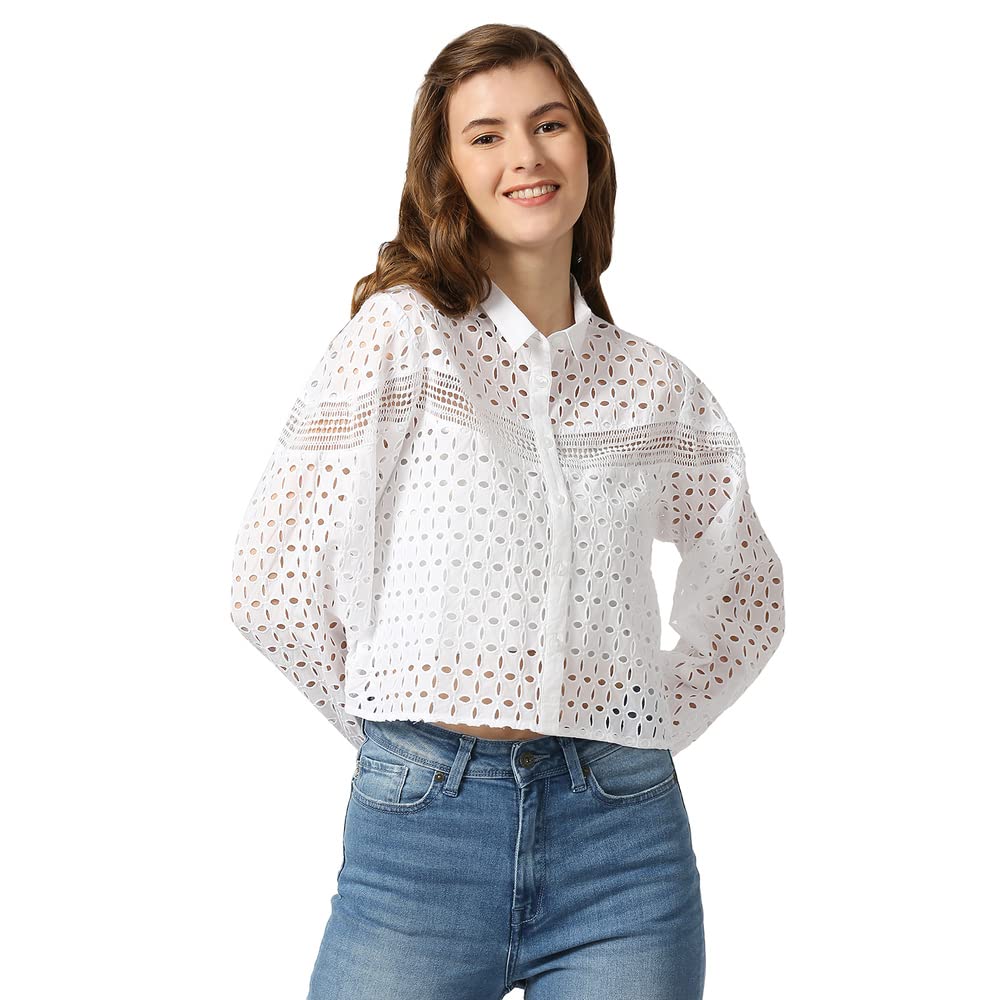 Pepe Jeans Women's Geometric Print Regular Fit Casual Shirt - Stylish & Comfortable for Office, Date Night & Everyday Wear