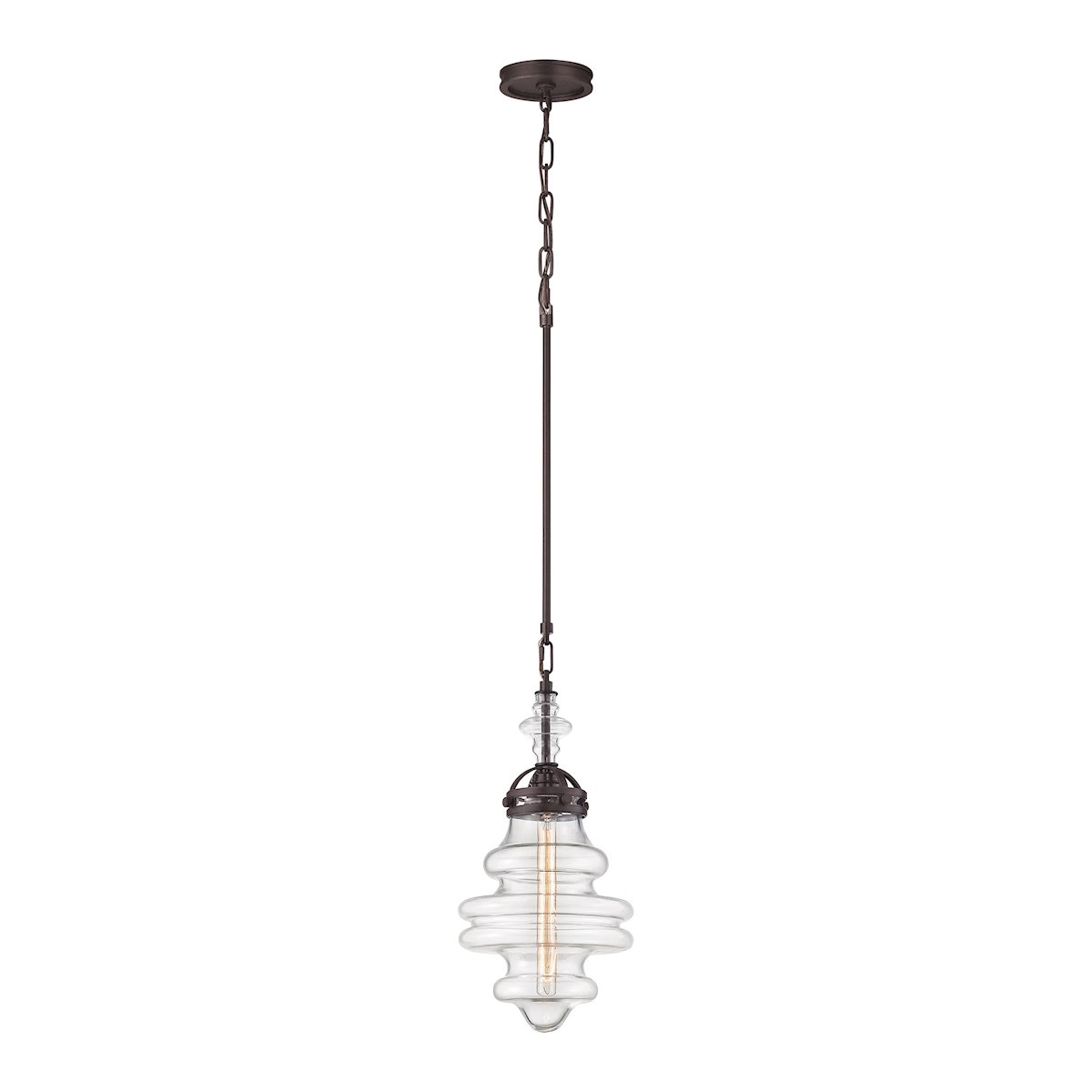 Gramercy 1-Light Mini Pendant Light Fixture - Oil Rubbed Bronze Finish with Clear Glass Shade - Perfect for Kitchen Island, Dining Room, or Entryway Lighting