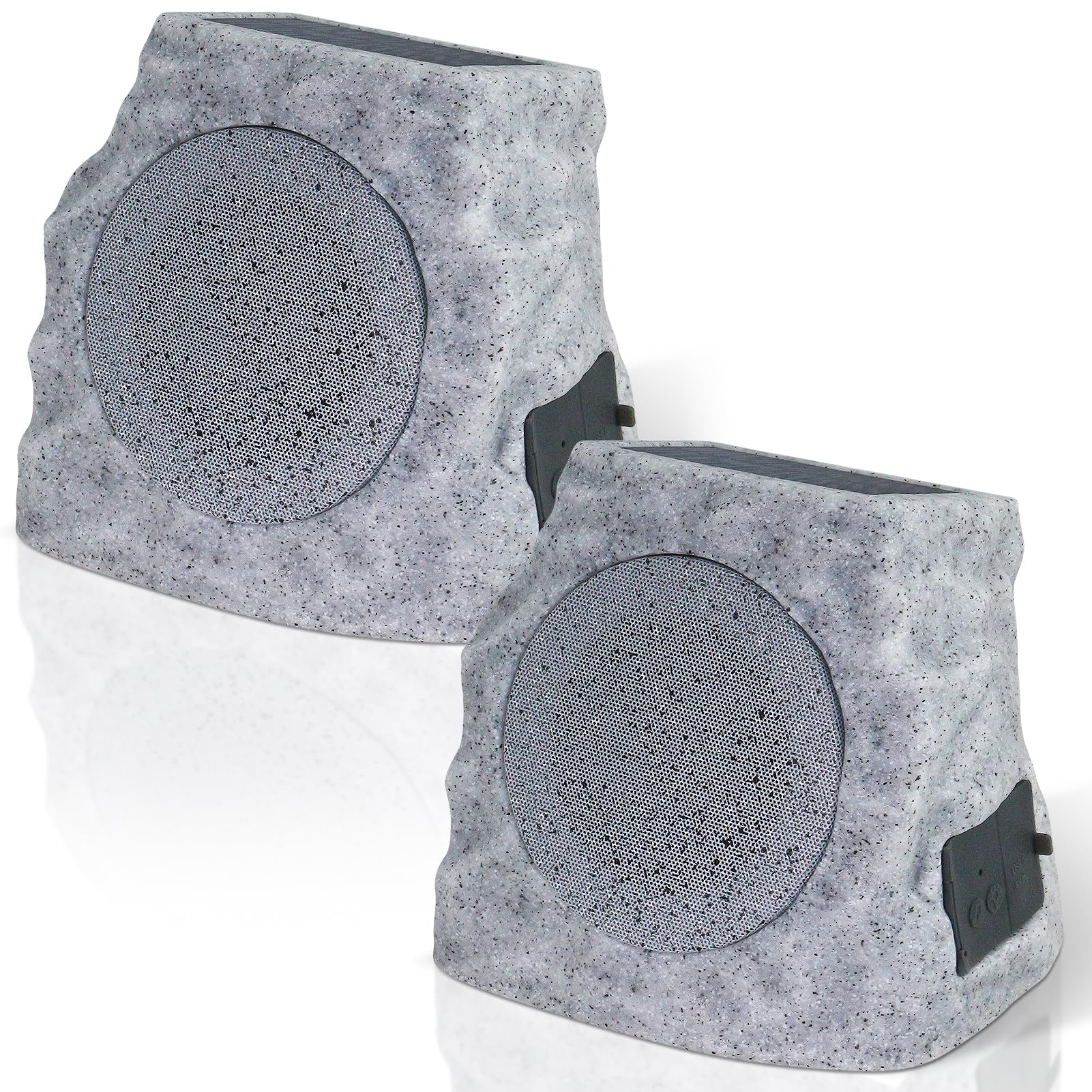 Outdoor Waterproof Solar-Powered Bluetooth Rock Speakers with TWS Pairing, LED RGB Lights - Wireless Weatherproof Garden Speakers for Patio, Pool, Deck (2 Pack) - Perfect for Backyard Parties, Landscape Lighting & Outdoor Entertainment
