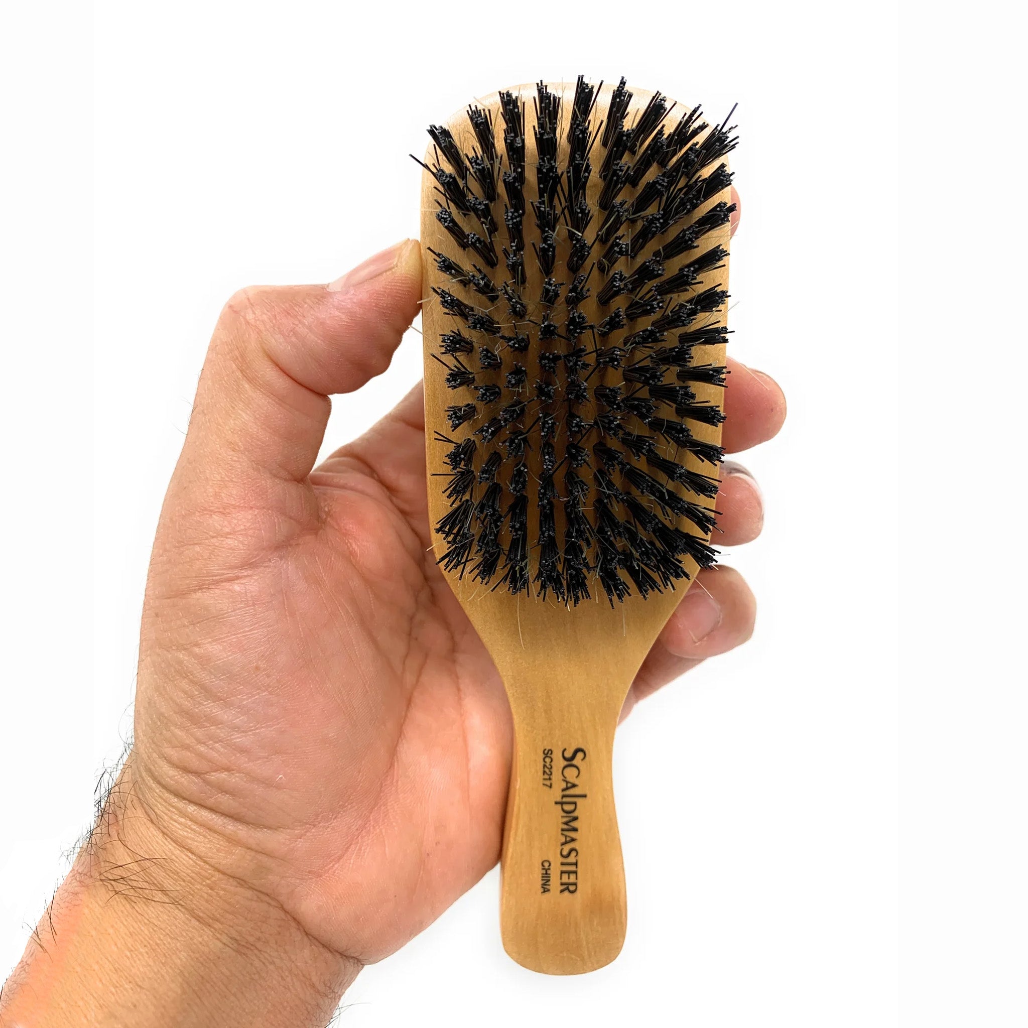 Scalpmaster Club Hair Brush for Waves & Curls - Curved Oval Palm Brush with Boar Bristles & Natural Wood - Perfect for Styling, Detangling & Smoothing Hair at Home or Salon
