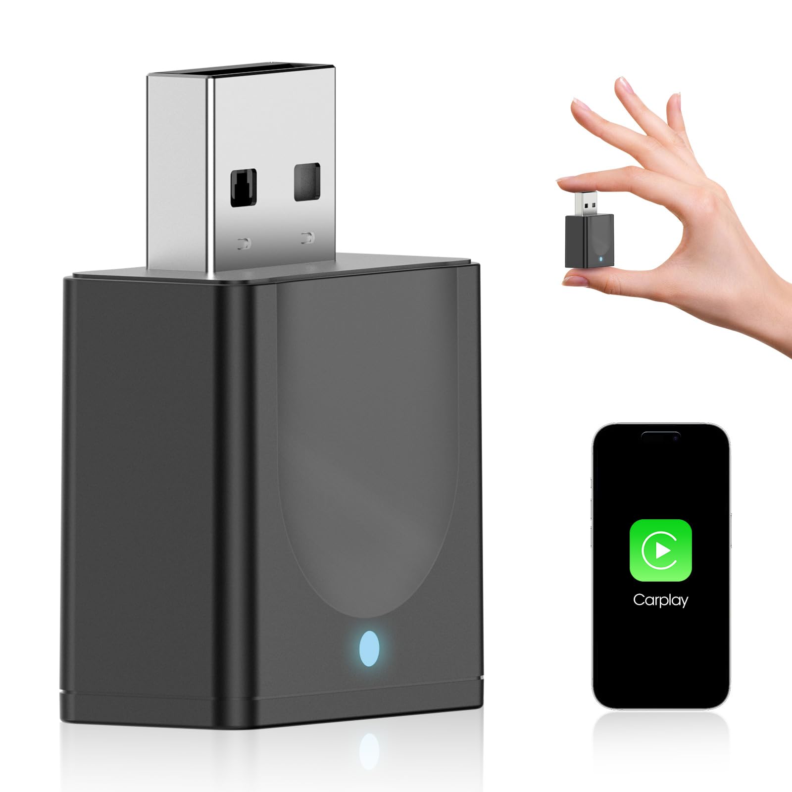 Wireless CarPlay Adapter for iPhone - Bluetooth 5.3 & WiFi 5.8GHz - Plug & Play Mini USB Dongle - Stable Fast Connection - Convert Wired to Wireless CarPlay - Perfect for Commuting, Road Trips & Daily Driving