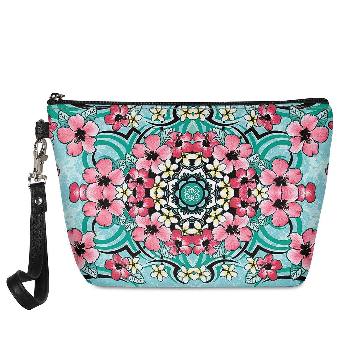 INSTANTARTS Tribal Floral Print Cosmetic Bag - Waterproof PU Leather Makeup Pouch for Women, Travel Toiletry Organizer | Perfect for Gym, Vacation & Daily Essentials Storage