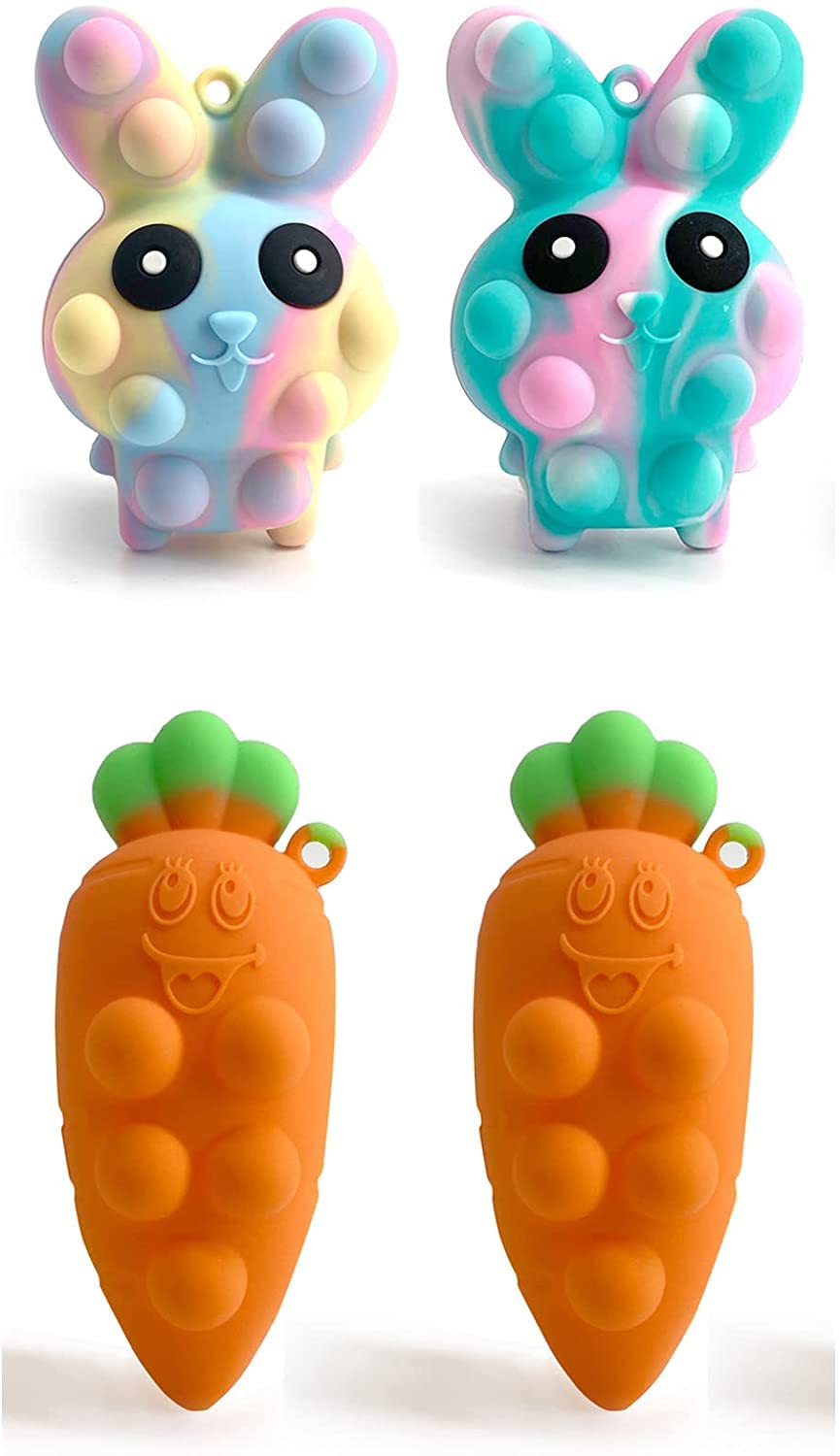Easter Fidget Toys Pack - 4PCS Pop Easter Bunny Sensory Keychain Set for Kids & Adults | Stress Relief Easter Basket Stuffers, Party Favors & Classroom Prizes - Perfect for Easter Gifts, Stocking Stuffers and Anxiety Relief