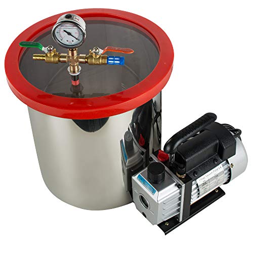 5 Gallon Stainless Steel Vacuum Degassing Chamber Kit with 3 CFM Pump & Silicone Hoses - 110V for Resin Casting, Jewelry Making & DIY Crafts