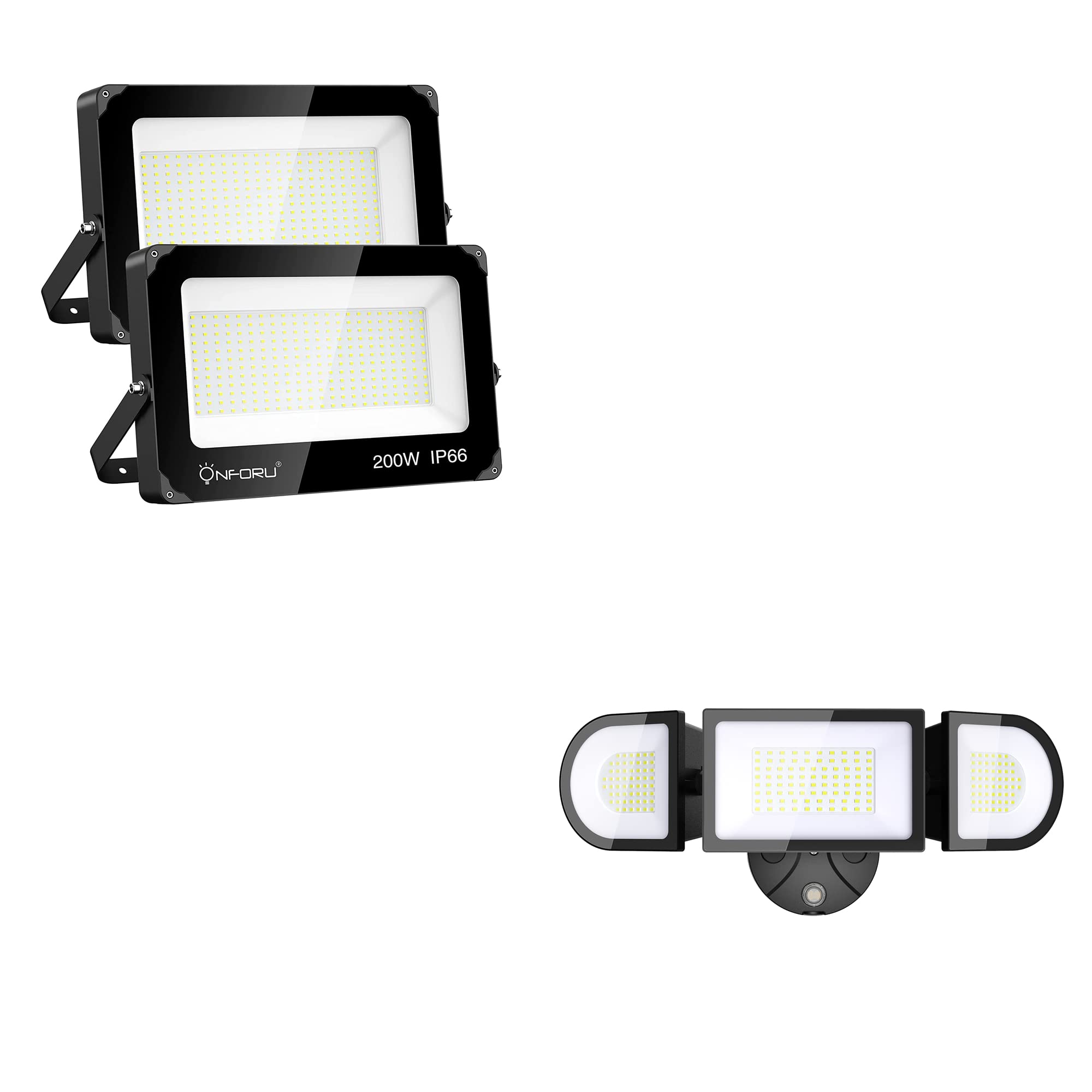 Onforu 2 Pack 200W LED Flood Light & 100W LED Dusk to Dawn Security Light - 22000LM & 5000LM 6500K Daylight White - Waterproof Outdoor Floodlights for Garage, Patio, Yard, Playground, Warehouse & Driveway - Bright Security Lighting for Home & Business