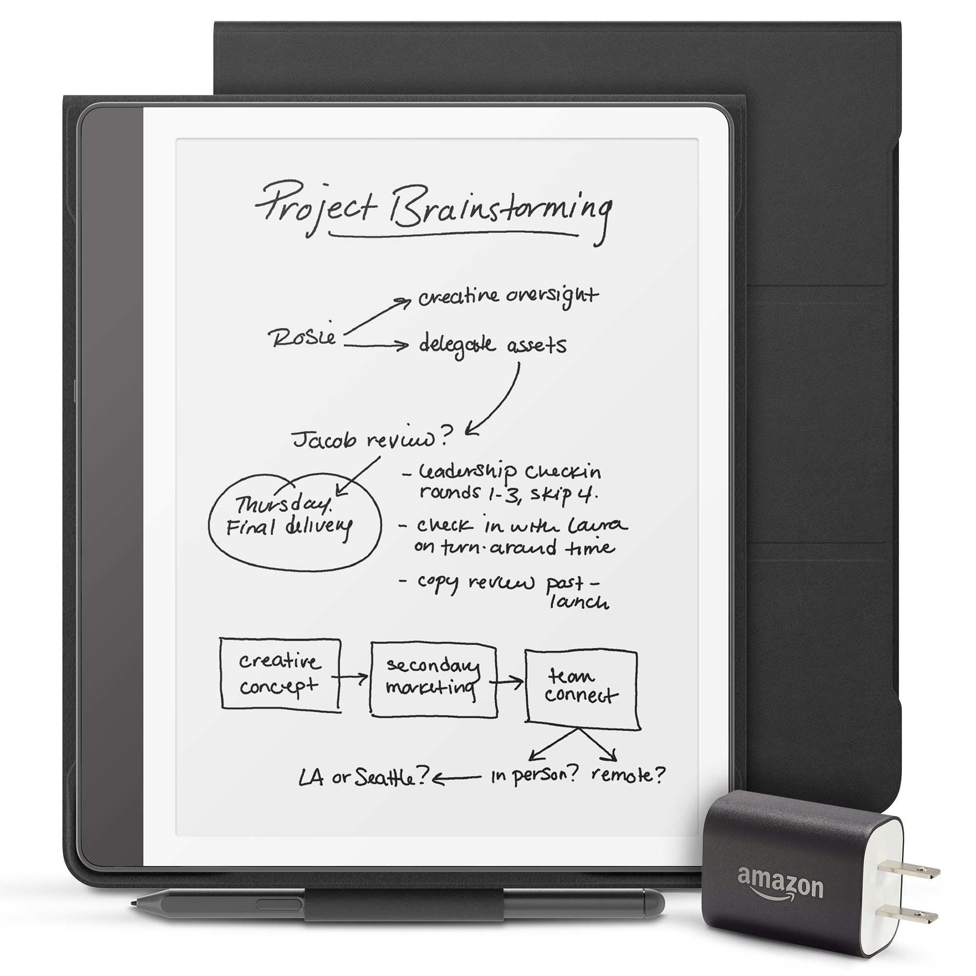 Amazon Kindle Scribe Essentials Bundle (32GB) - Premium Pen, Leather Folio & Power Adapter | Digital Note Taking, Reading & Sketching for Work, Study & Creative Projects
