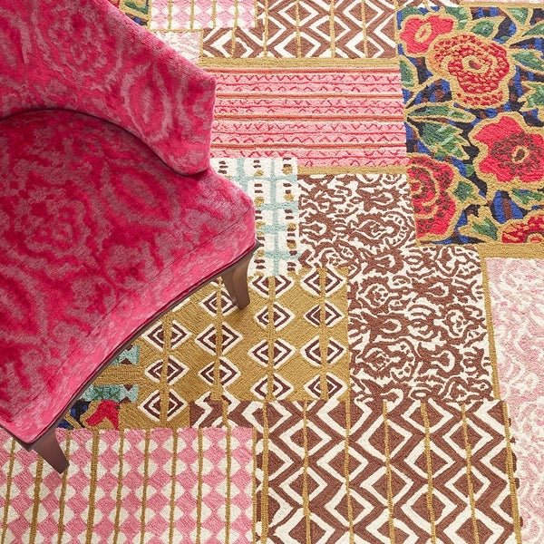 Dash & Albert Elm Patchwork Multi Hand-Hooked Wool Rug - Soft & Durable for Living Room, Bedroom, or Nursery Decor