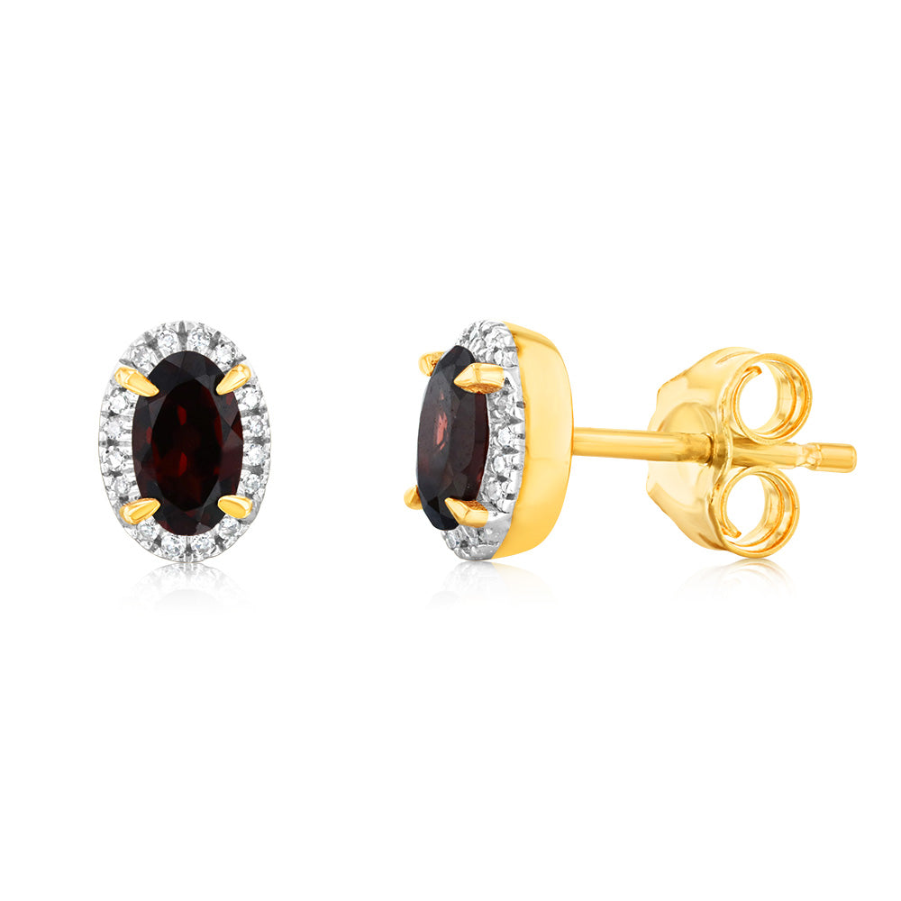 0.66 Carat Red Garnet & Diamond Stud Earrings in 9K Yellow Gold - Elegant Jewelry Gift for Women, Perfect for Weddings, Anniversaries & Special Occasions