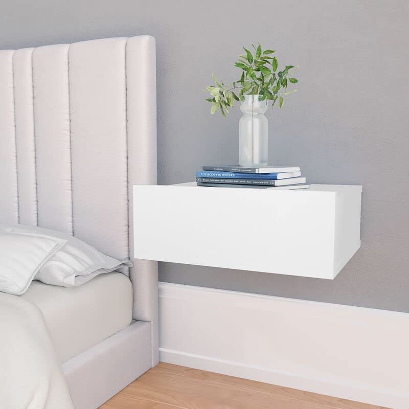 Floating Bedside Table with Drawer & Open Shelf - Wall Mounted Nightstand (Set of 2, 40x31x27cm, Red) - Perfect for Small Bedrooms, Apartments & Modern Home Decor