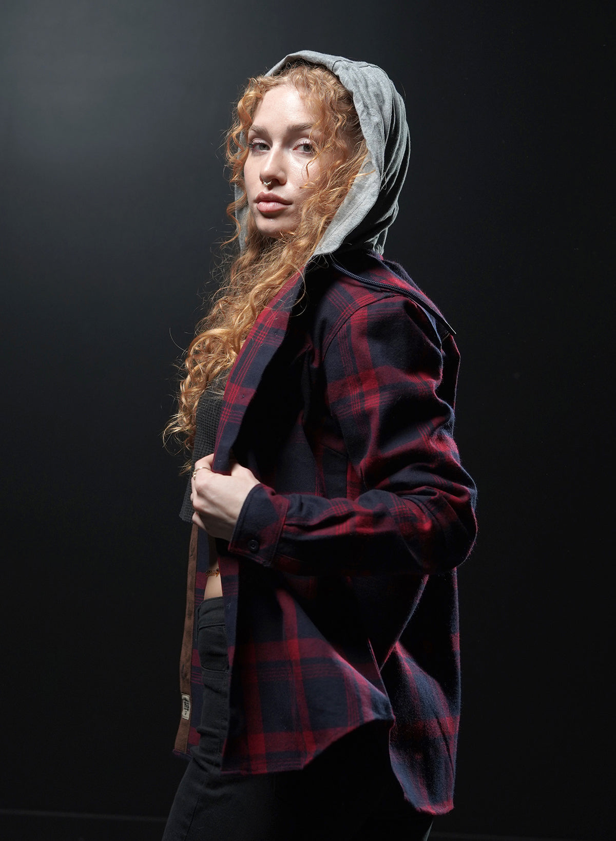 Women's Red Hooded Forever Flannel Shirt - Cozy & Stylish for Fall, Winter & Outdoor Adventures