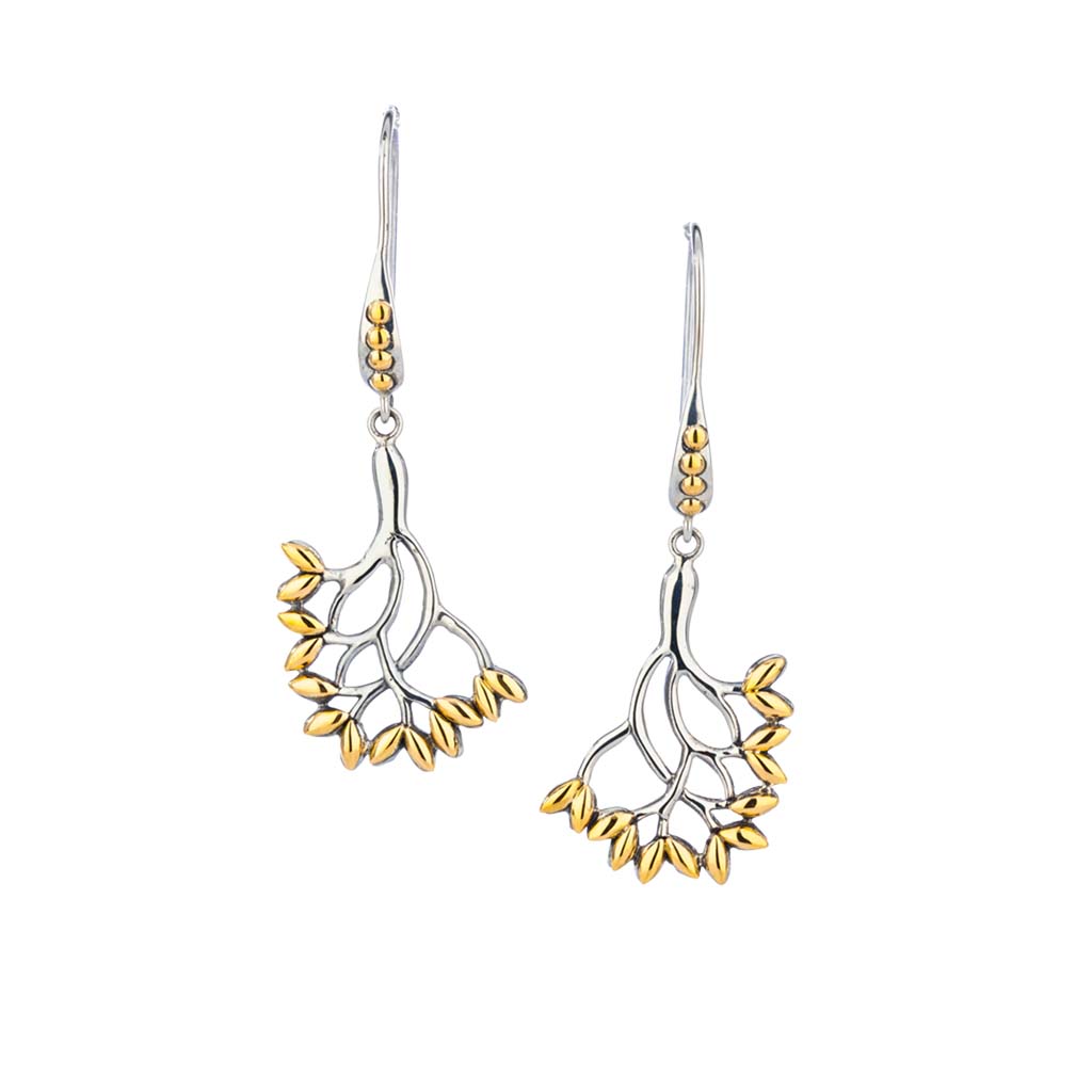Silver and 18K Gold Tree of Life Hook Earrings for Women - Large Statement Jewelry for Boho, Wedding, and Everyday Wear