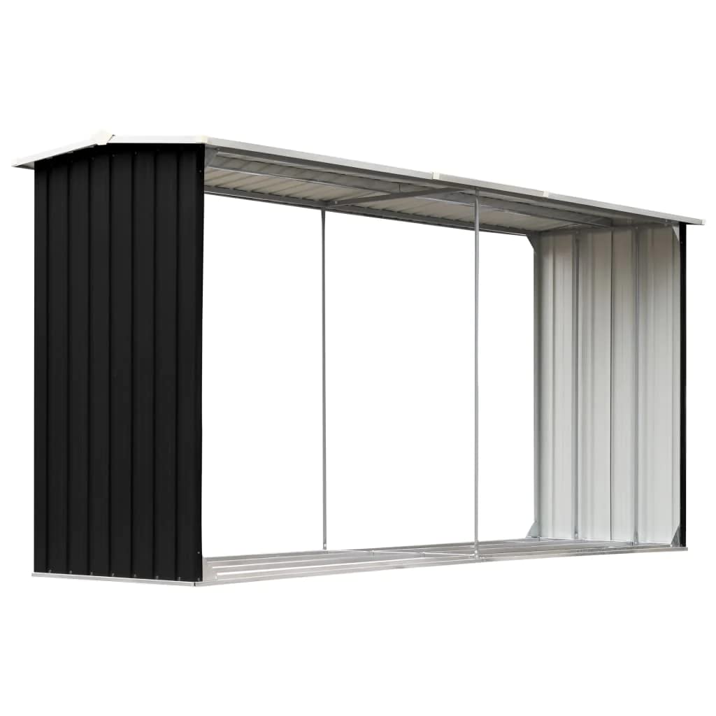 vidaXL Galvanized Steel Firewood Storage Shed - Outdoor Garden Log Holder for Patio, Lawn & Garage - Durable Timber Shed in Anthracite - Perfect for Storing Firewood, Gardening Tools & Outdoor Equipment