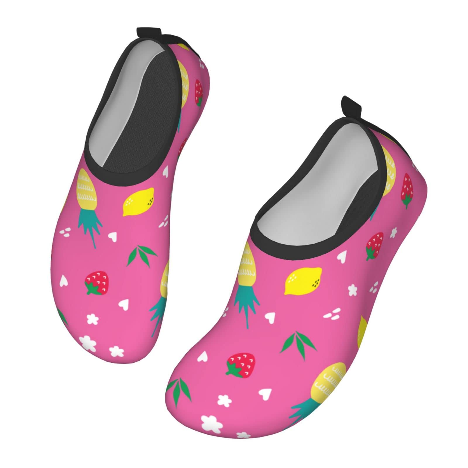 Pineapple, Lemons and Strawberry Print Water Shoes - Quick-Dry Aqua Socks for Women & Men - Barefoot Beach Swim Surf Yoga Shoes for Outdoor Activities