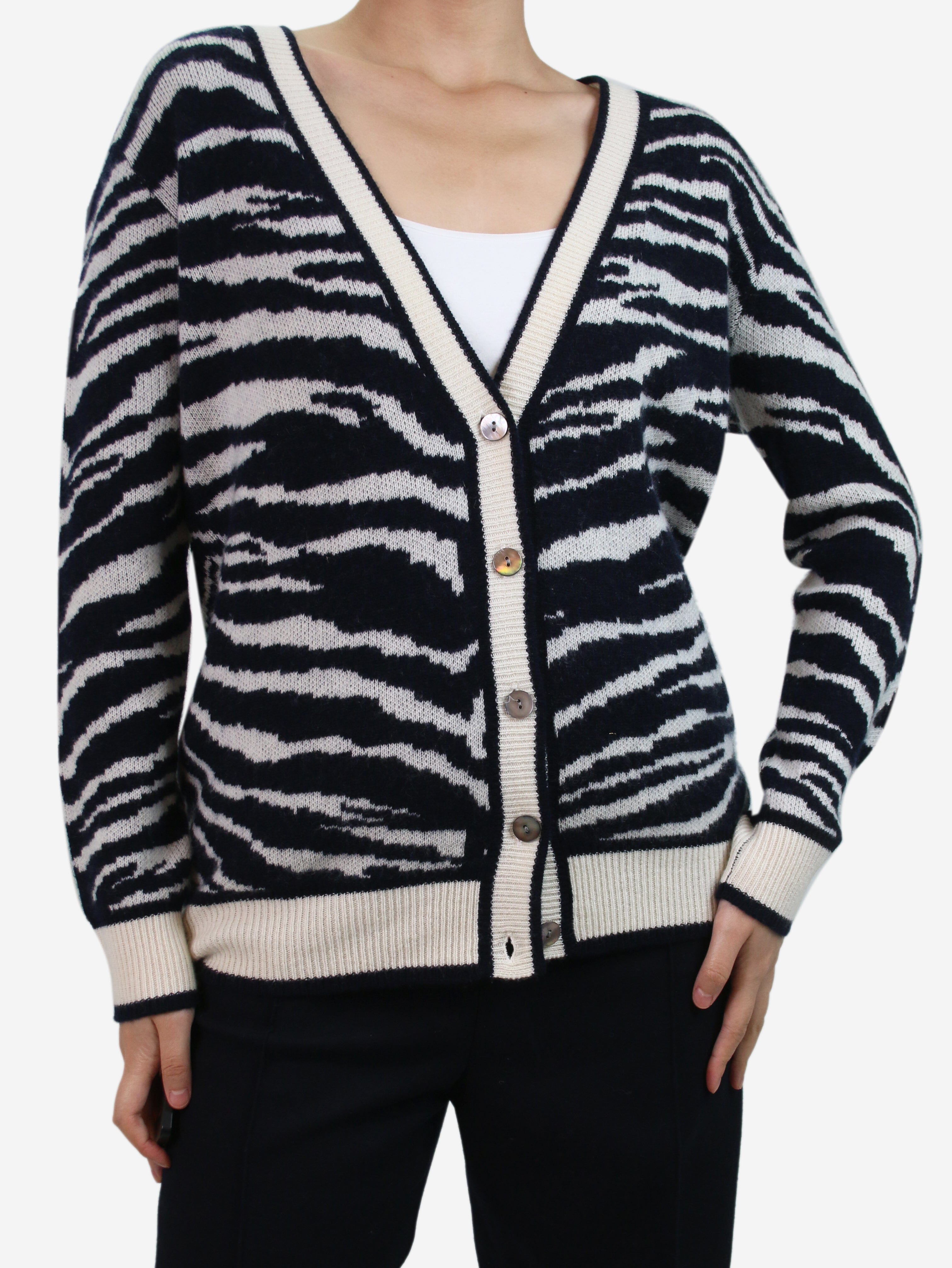 Blue Zebra Patterned Cardigan for Women - Size S | Soft & Stylish Knit Sweater for Casual Wear, Office, or Date Night