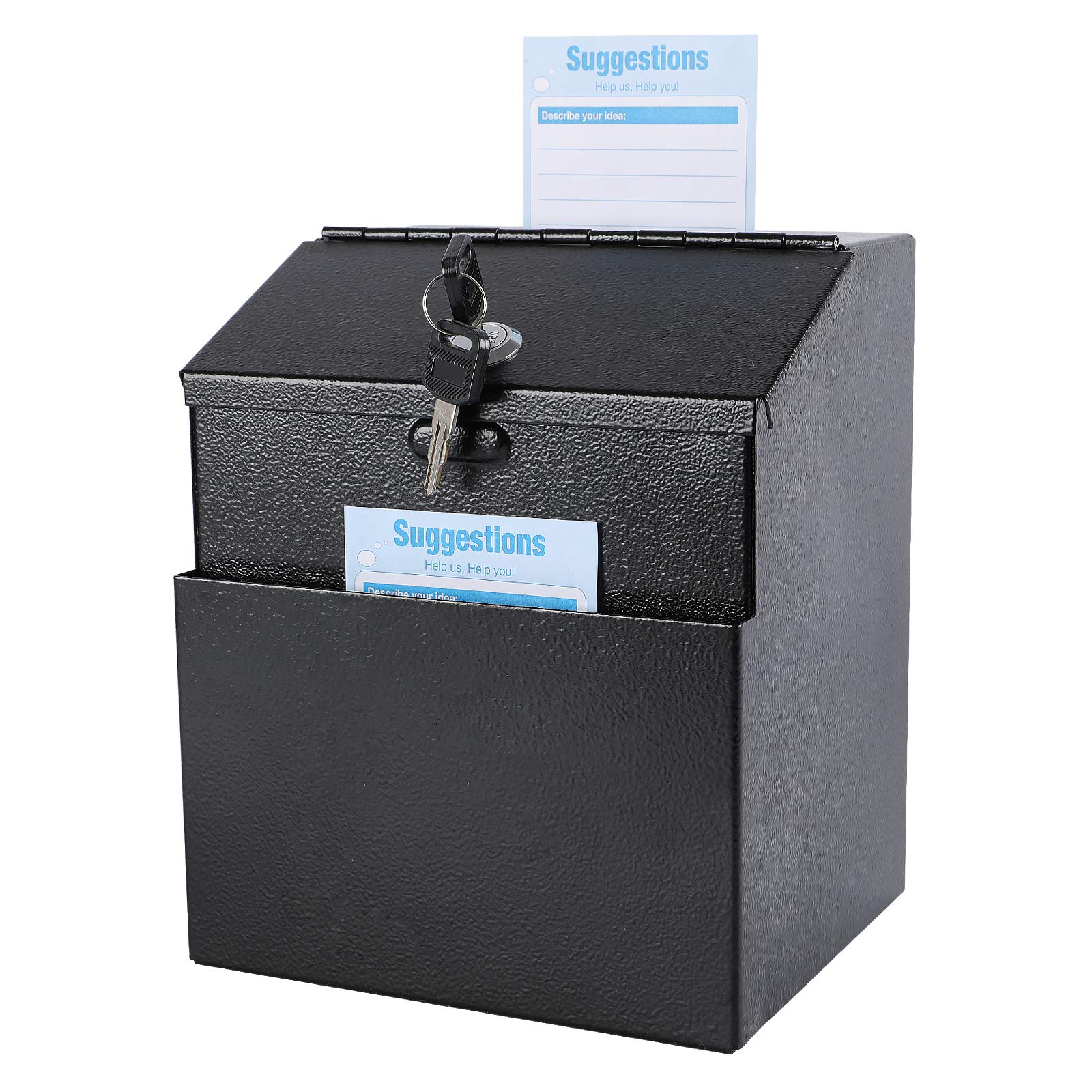 Wall Mountable Locking Suggestion Box with Key - Secure Donation Box, Voting Ballot Box, Collection Drop Box - Includes 50 Free Suggestion Cards - 7.1