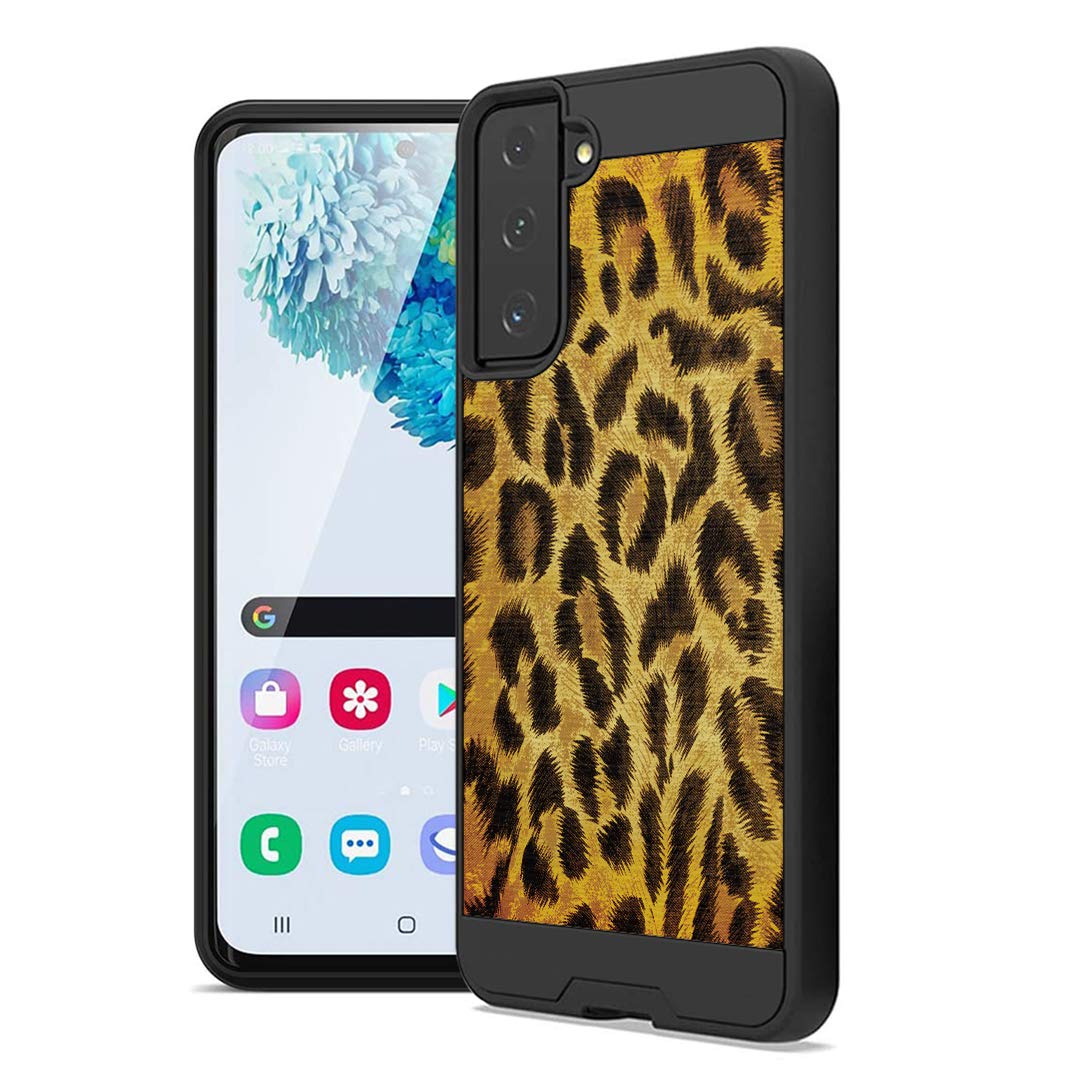 Shockproof Galaxy S21 Case - Cute Brushed Hybrid Cover for Men & Women | Durable Protection for SM-G991U (Leopard Print) - Perfect for Work & Travel