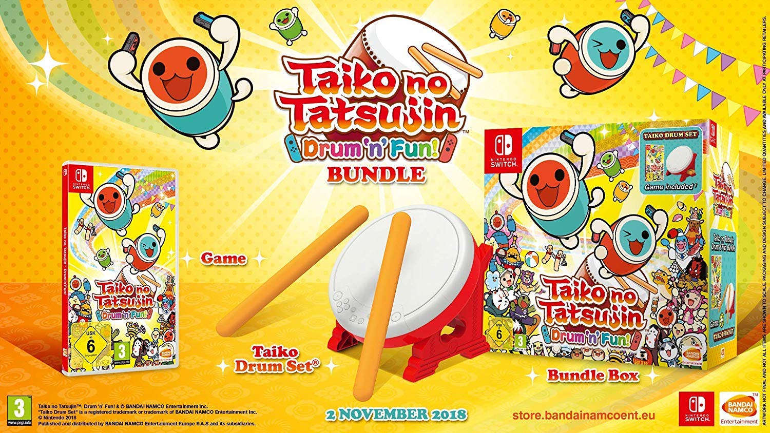 Taiko no Tatsujin Drum 'n' Fun! Nintendo Switch Game Bundle - Japanese Rhythm Music Game for Kids & Adults - Perfect for Family Game Nights & Party Entertainment