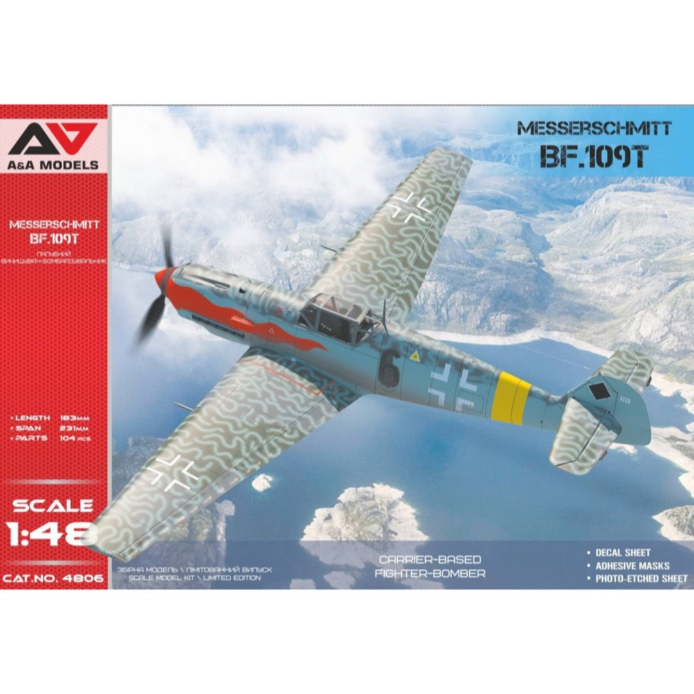 A&A Models AAM4806 1/48 Scale Messerschmitt Bf 109T Carrier-Based Fighter Bomber Plastic Model Kit - Perfect for WWII Aircraft Collectors & Scale Model Builders