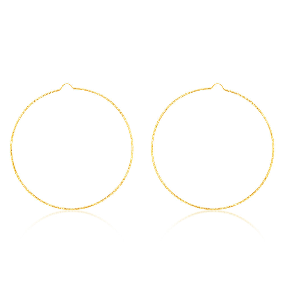 9ct Yellow Gold 70mm Diamond Cut Hoop Earrings for Women - Elegant Everyday Jewelry for Parties, Weddings & Special Occasions