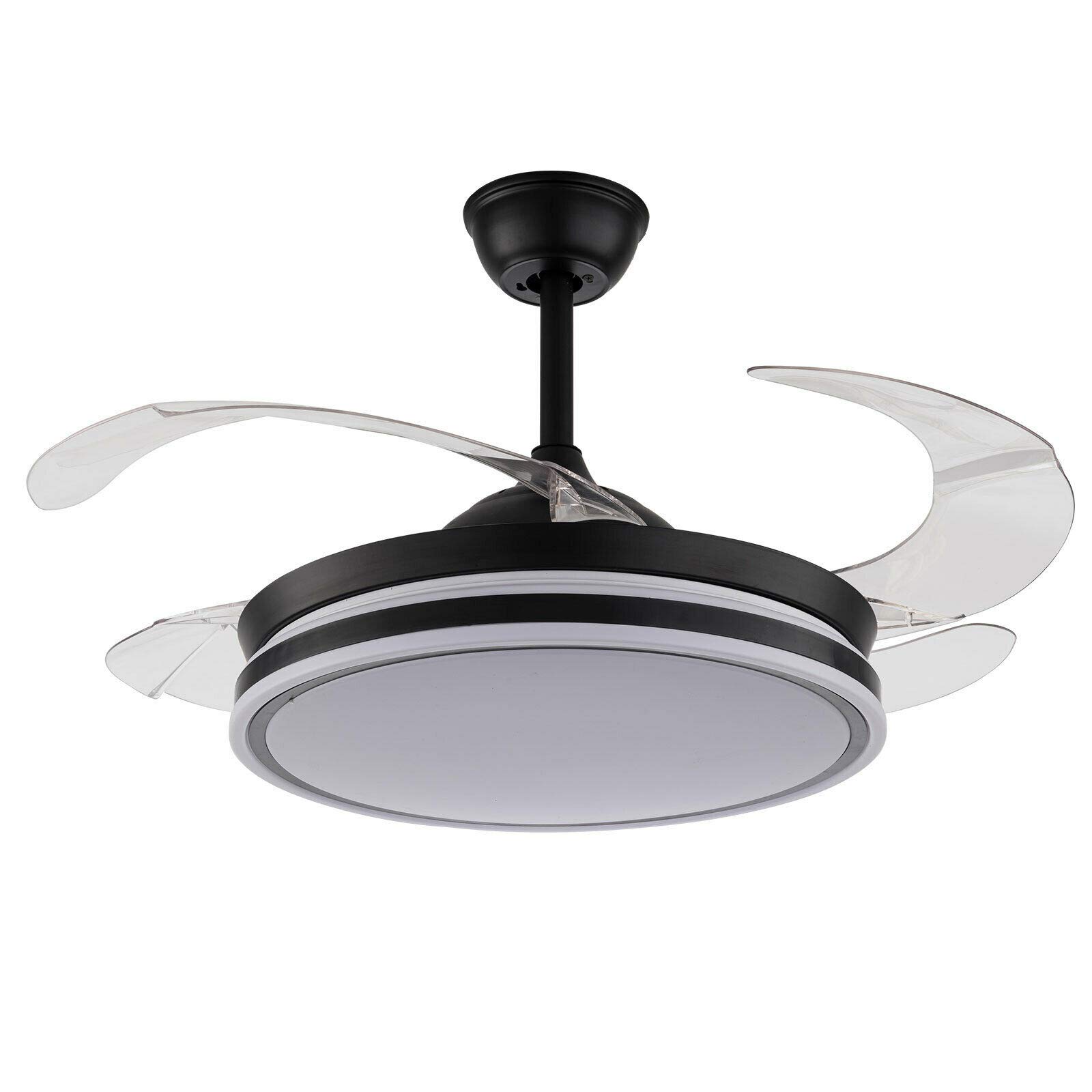 Modern Invisible Ceiling Fan with Lights - Remote Control, 3 Light Colors & 3 Speeds, 4 Retractable Blades, Ultra Quiet Motor - Perfect for Bedroom, Living Room and Office