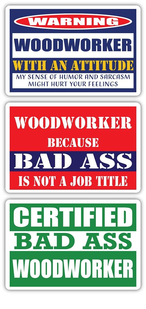 Funny Woodworker Stickers (3-Pack) - Certified Badass Vinyl Decals for Laptops, Hard Hats & Windows | Perfect Gift for Carpenters & Construction Workers | Durable 3M Outdoor/Workshop Use