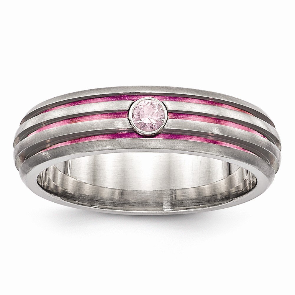 Edward Mirell Titanium Triple Groove Pink Anodized Ring with Pink Sapphire - Size 5.5, Hypoallergenic & Durable Jewelry for Women, Perfect for Engagement, Wedding & Anniversary Gifts