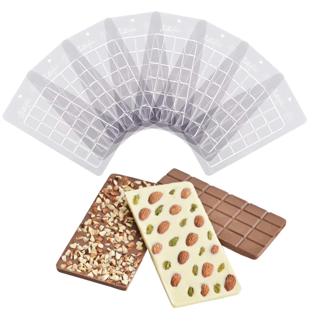8-Pack Break-Apart Chocolate Molds - Non-Stick Energy Bar & Candy Molds, Food-Grade Transparent Hard PET Plastic - Perfect for Homemade Chocolates, Protein Bars & DIY Candy Making
