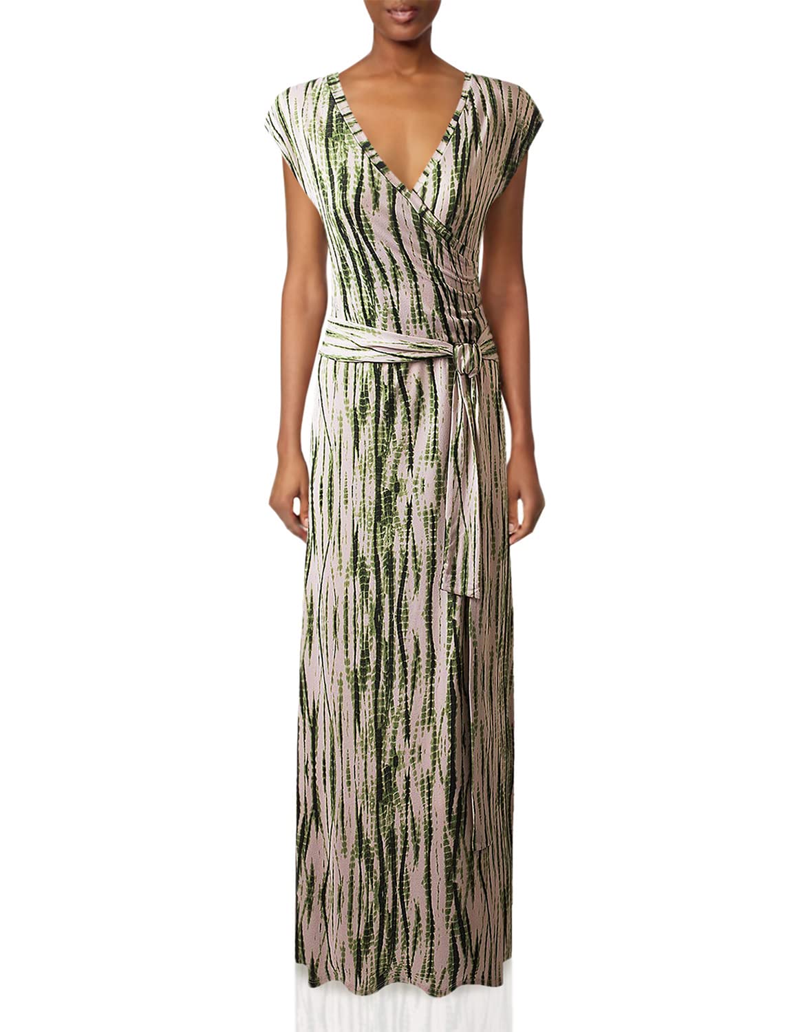 Stylish NINEXIS Women's V-Neck Cap Sleeve Wrap Front Maxi Dress for Summer Beach Vacation & Evening Parties | Flattering Waist Design