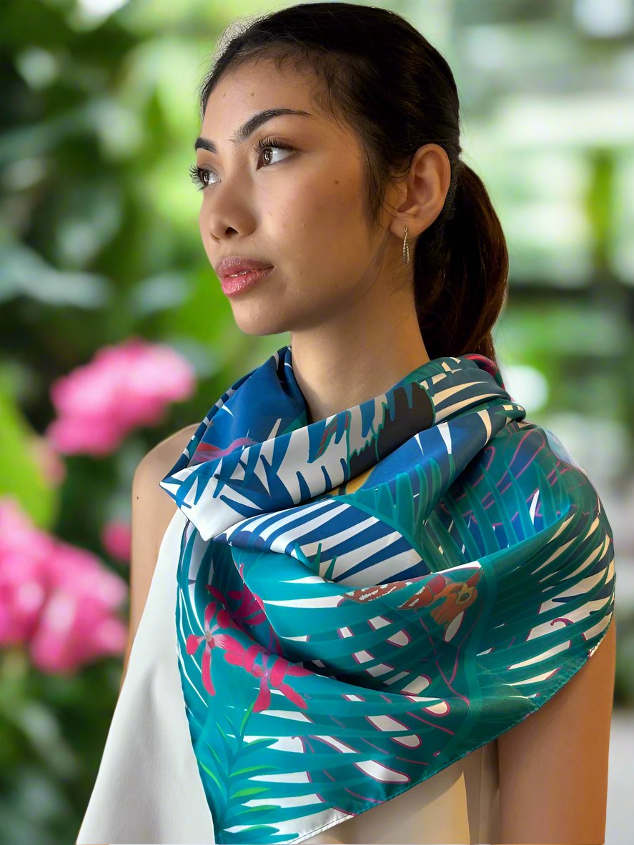 Exquisite Singaporean Islands Bird Silk Scarf - Handmade Avian Wildlife Design - Perfect for Travel, Gift & Fashion Accessories