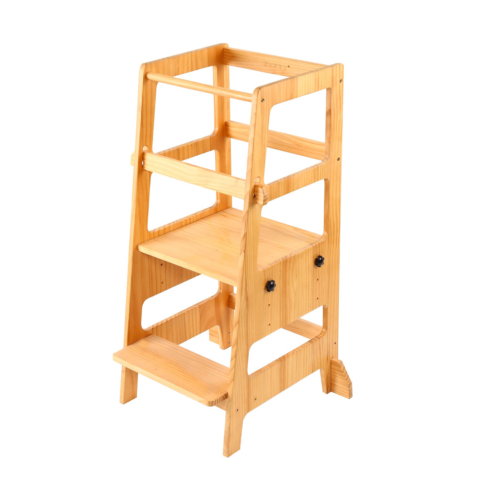 **Zytty Adjustable Height Wooden Toddler Learning Tower & Kitchen Step Stool for Kids - Safe, Natural Wood Helper Stool for Cooking, Baking & Playtime**