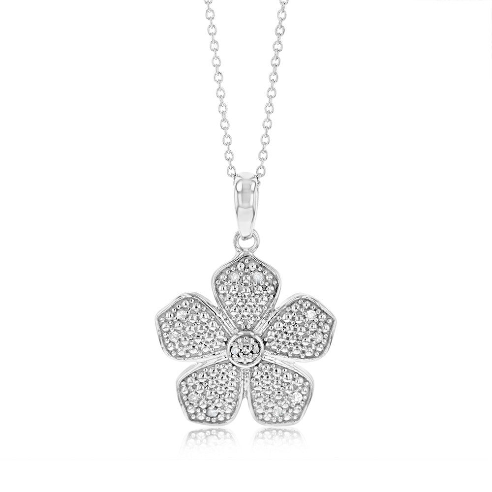 1/10 Carat Diamond Flower Pendant Necklace in 925 Sterling Silver - Elegant Jewelry Gift for Women, Perfect for Valentine's Day, Anniversary & Special Occasions
