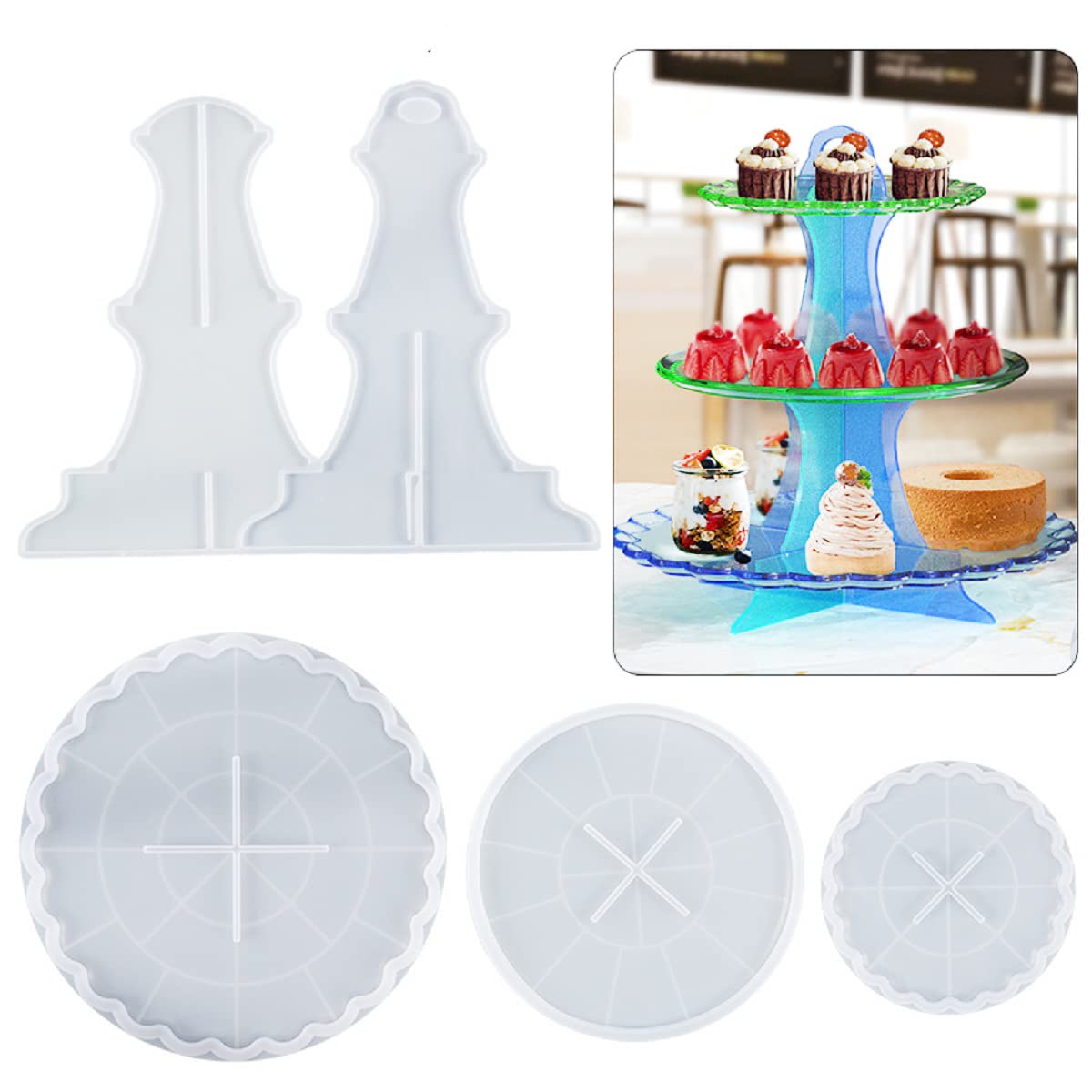 3-Tier Resin Tray Mold for Cake Stand | Reusable Silicone Cupcake Serving Mold | Pastry, Cookies & Fruit Plate Stand | DIY Resin Casting for Home Decor, Wedding Dessert Displays & Party Serving Trays