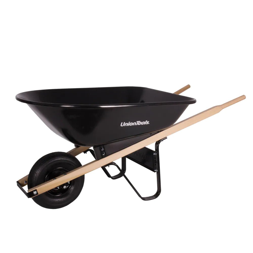 5 Cu ft Seamless Steel Tray Wheelbarrow with Pouring Lip & Hardwood Handle - Heavy Duty Homeowner Grade Garden Cart for Landscaping, Construction, and Yard Work
