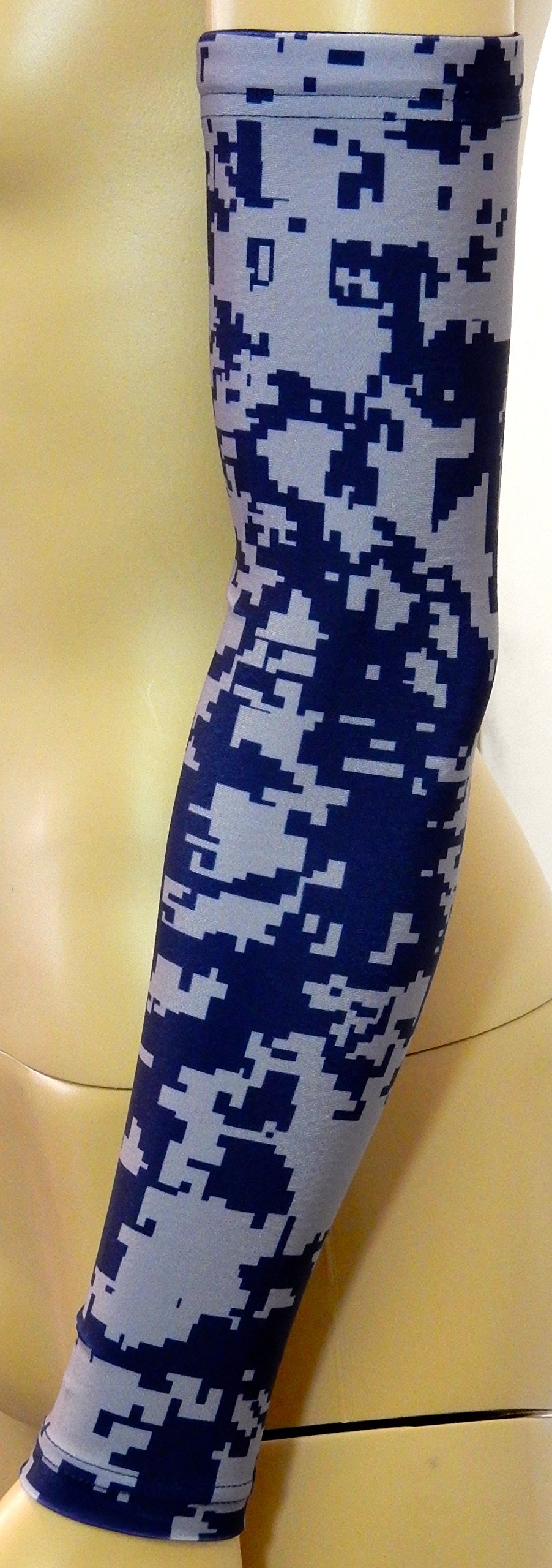 SportsFarm NEW! Navy Blue & Gray Digital Camo Arm Sleeves - UV Protection & Compression for Basketball, Running, Cycling & Outdoor Sports